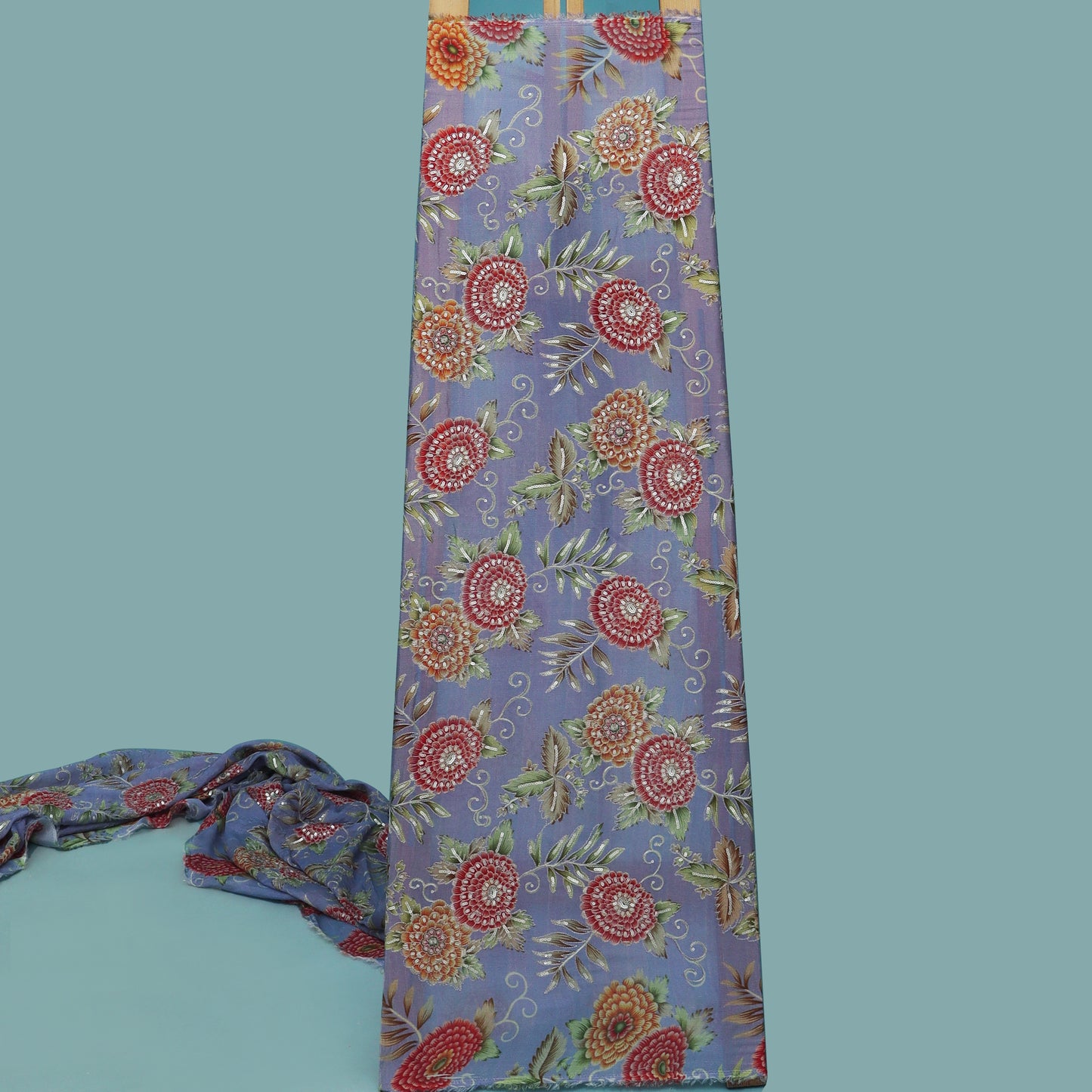 Lavender Color Chinon Position Print Embroidery Fabric