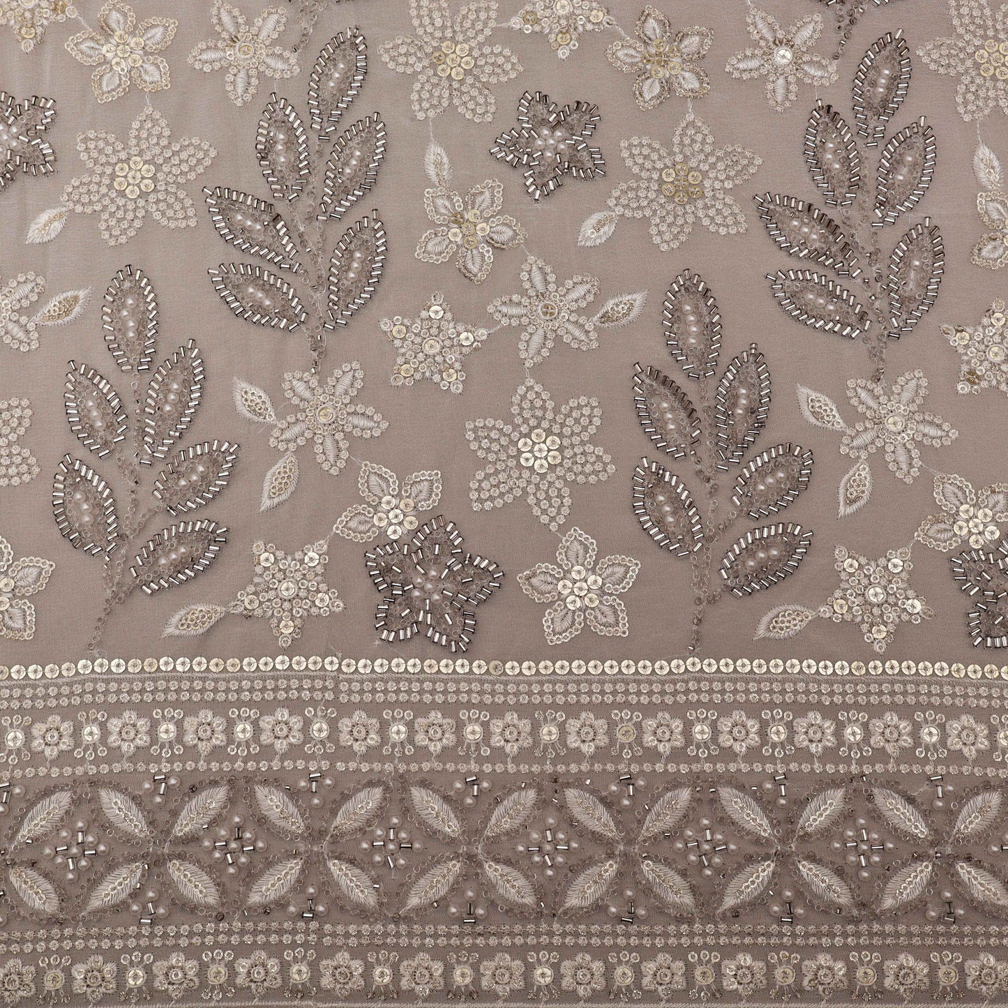 White Color Georgette Embroidery Fabric