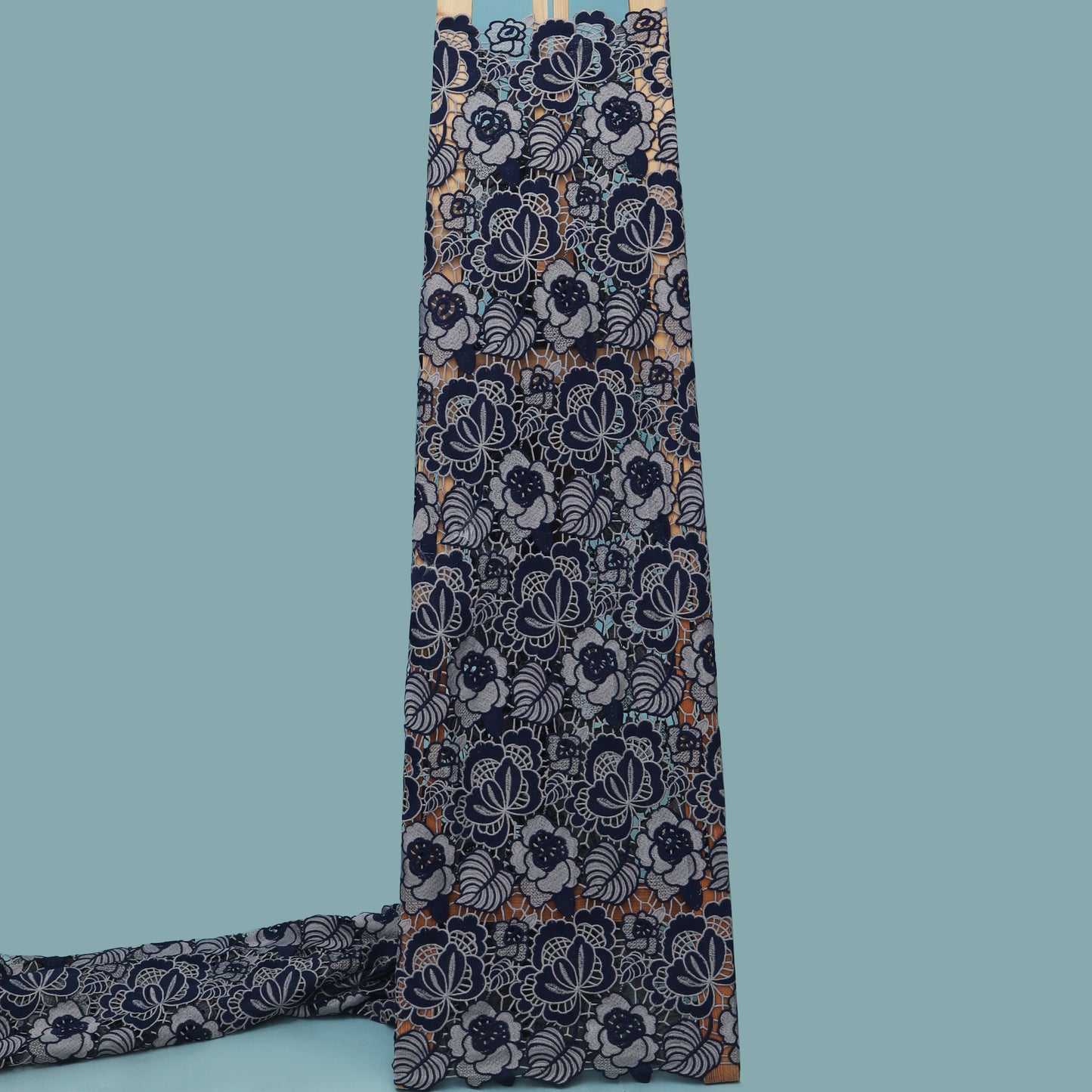 Blue Color Crosia Cut Work Fabric