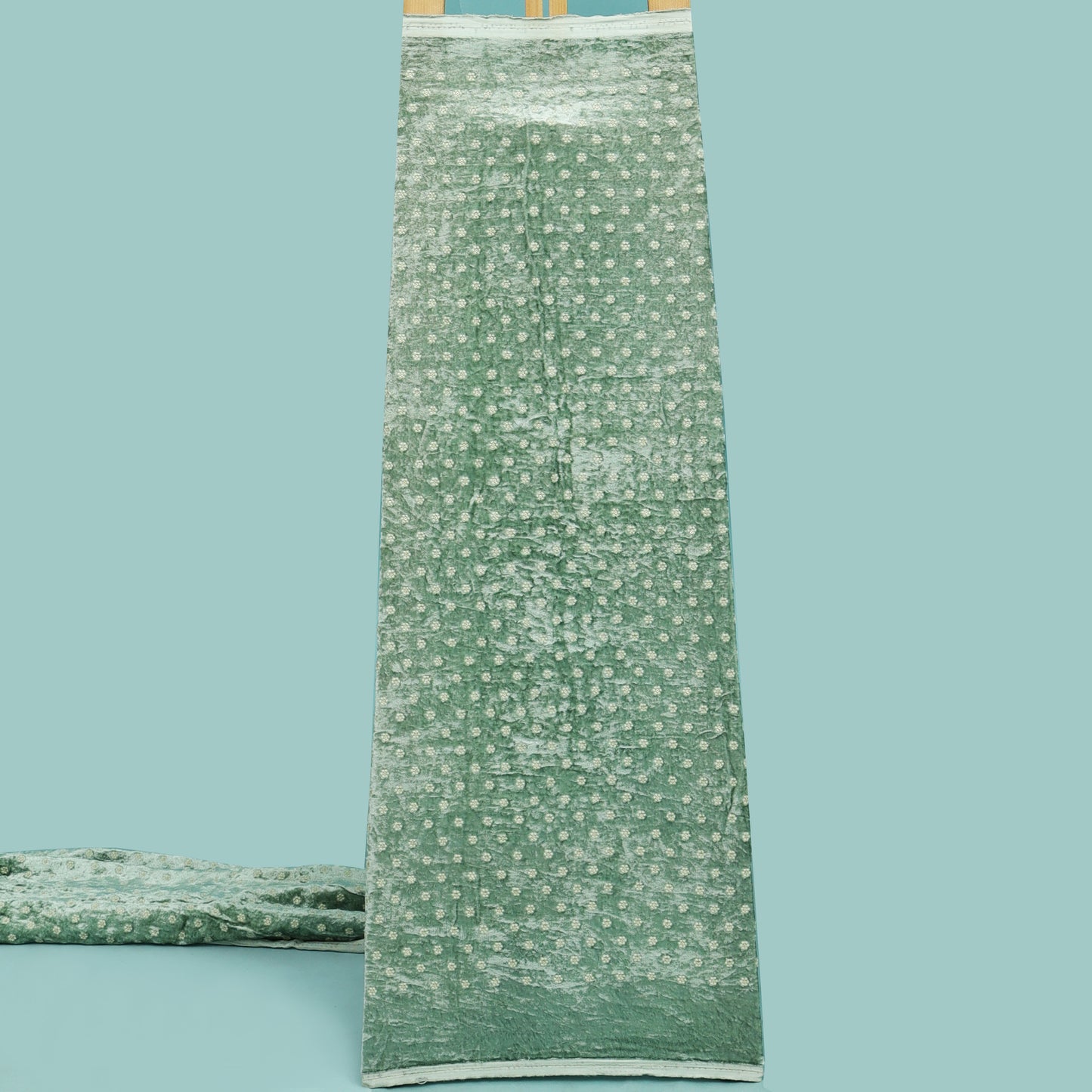 Pista Green Color Velvet Embroidery Fabric