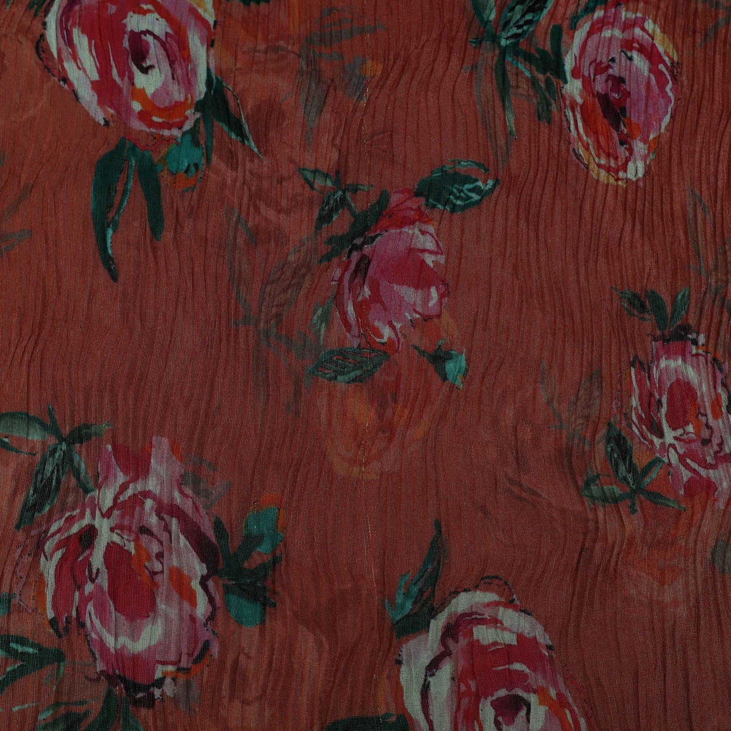 Reddish Brown Color Crush Tissue Print Fabric