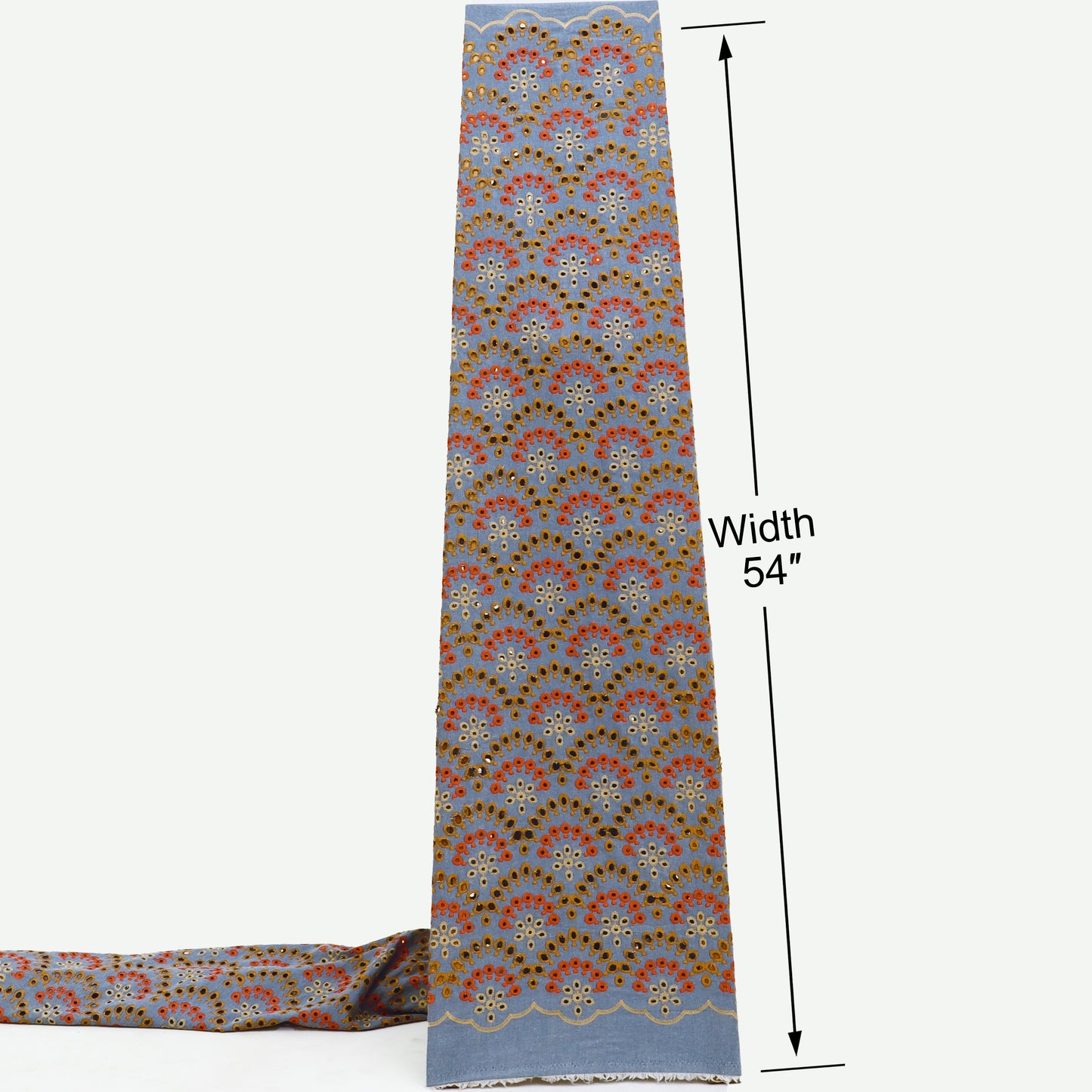 Denim Floral Cut Work Embroidery