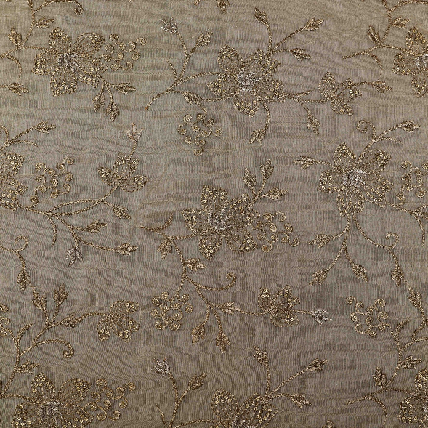 Off-White Color Chanderi Embroidery Fabric
