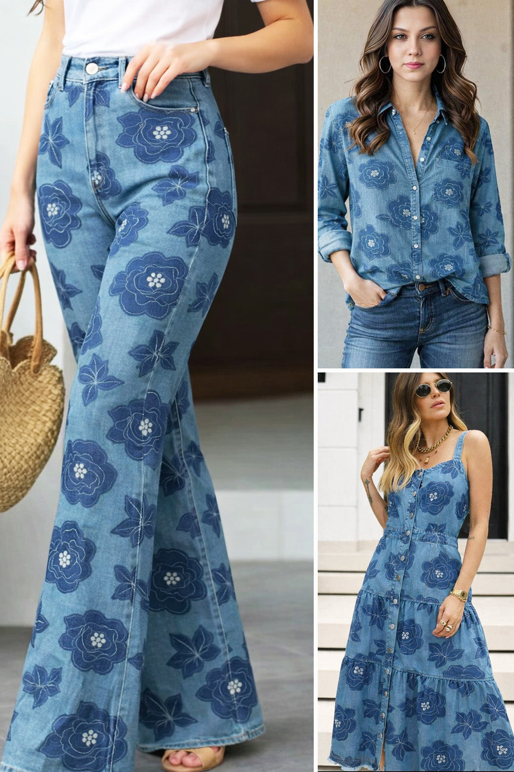 Floral Work Denim Fabric