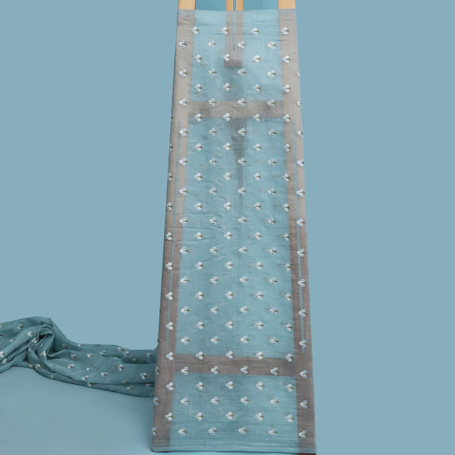 Sky Blue Color Chanderi Booti Fabric