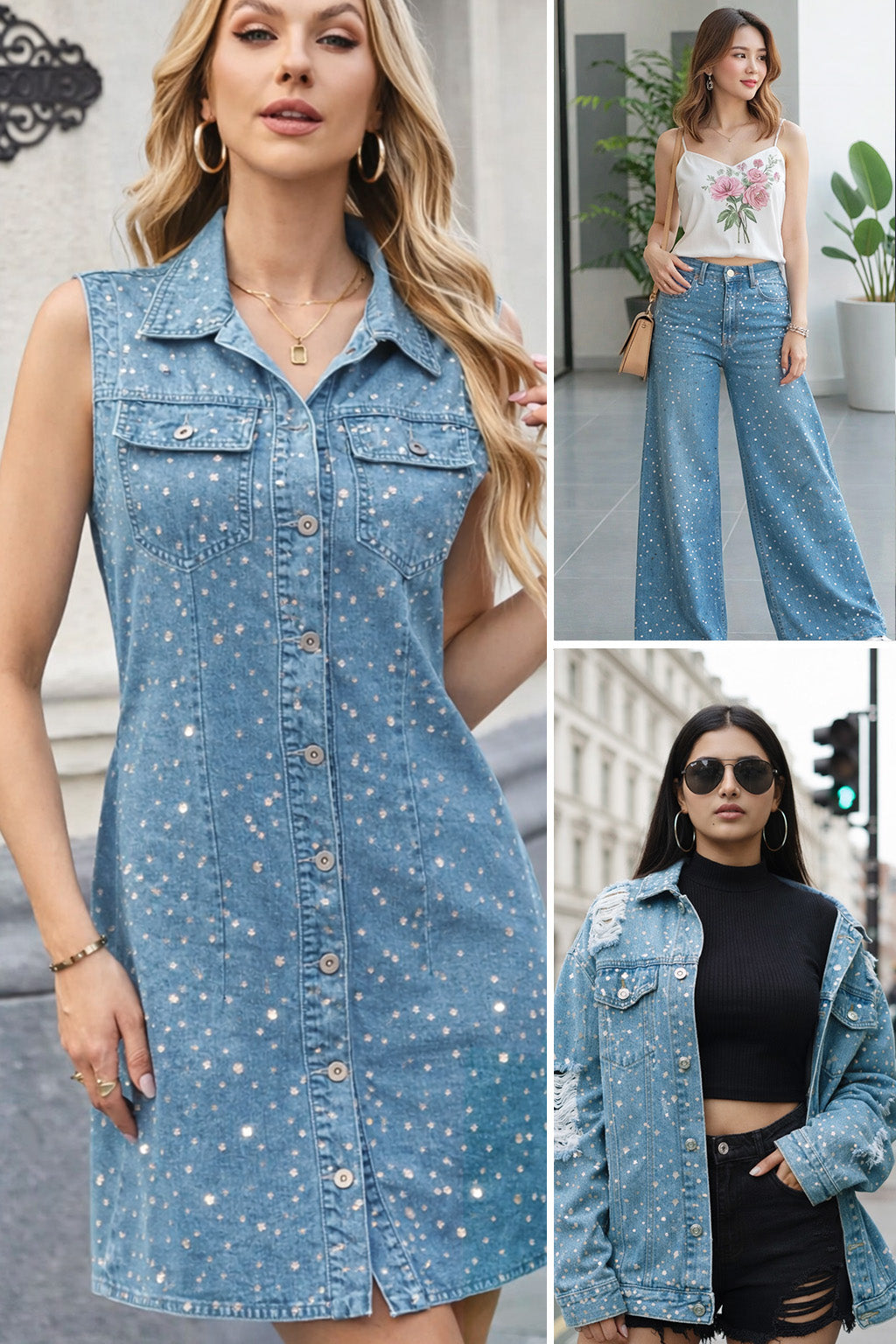 Denim Sequins Embroidery Fabric