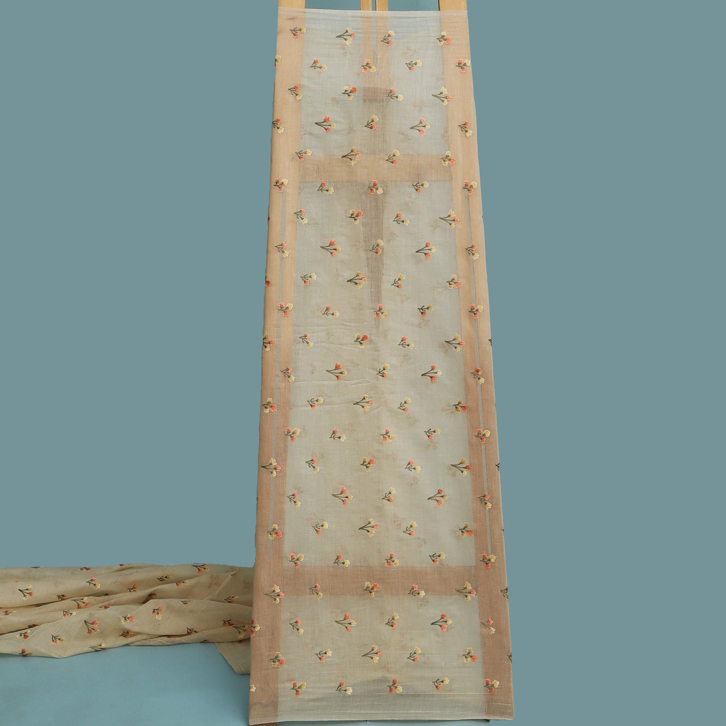 Beige Color Chanderi Embroidery Fabric