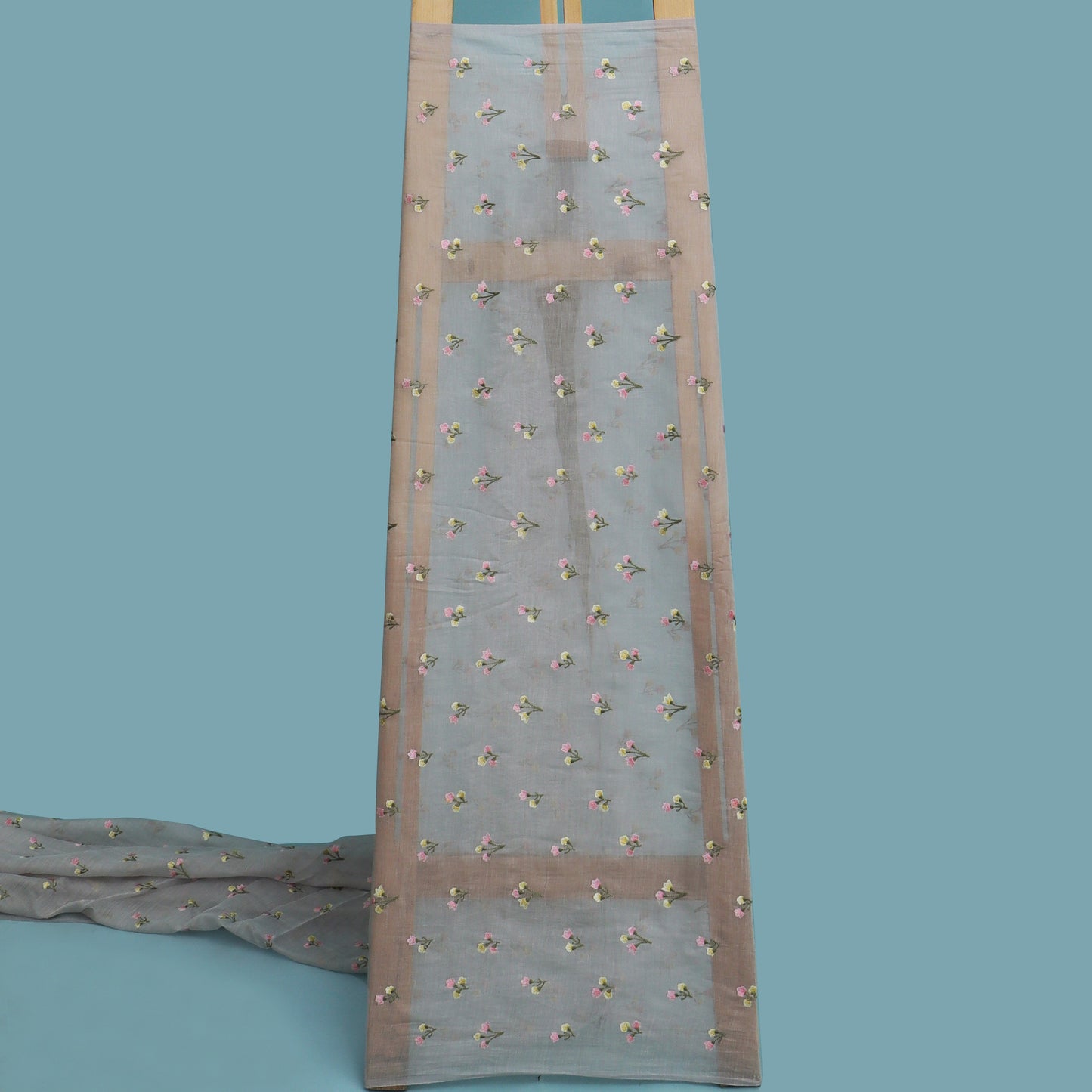 Grey Color Chanderi Embroidery Fabric