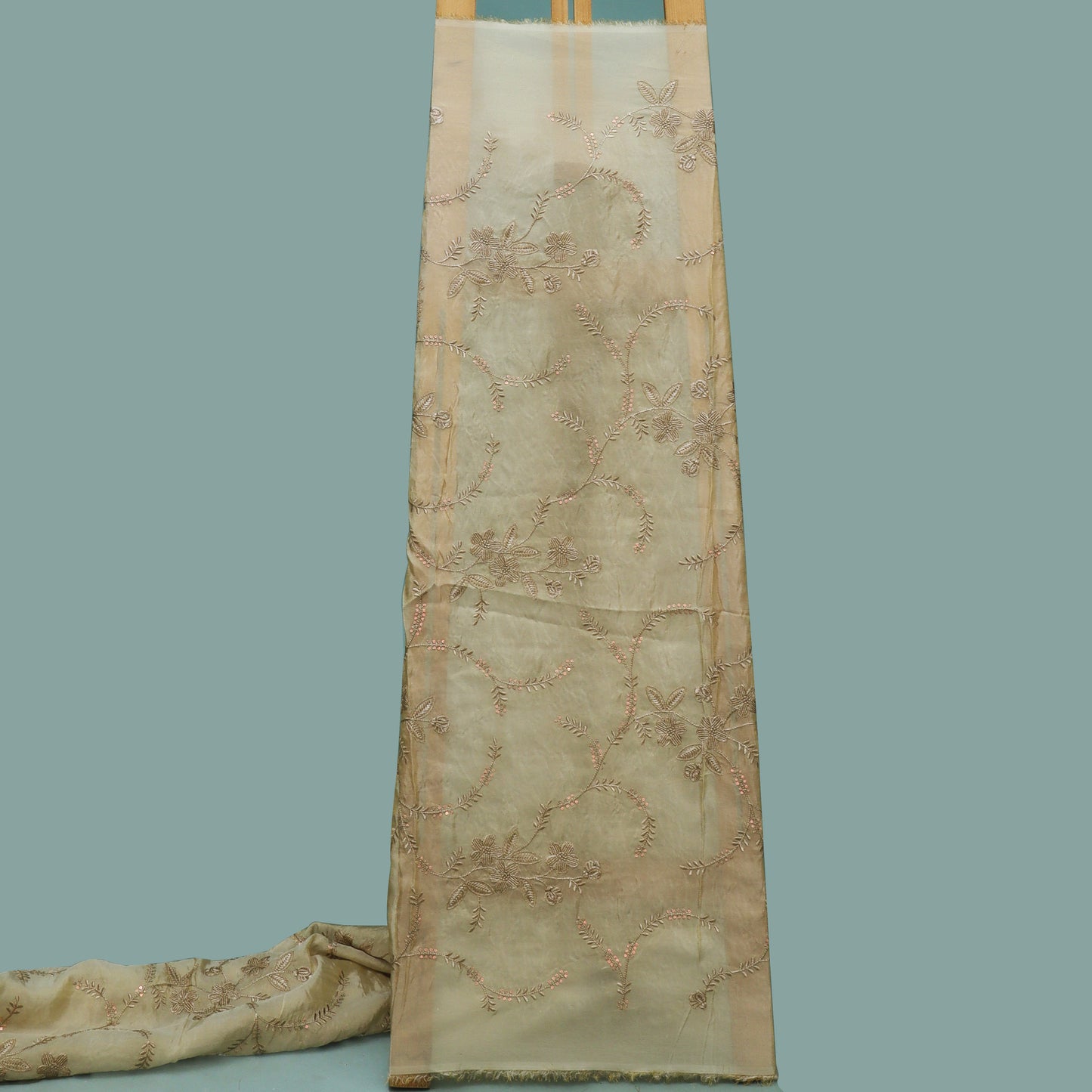 Beige Color Tissue Embroidery Fabric