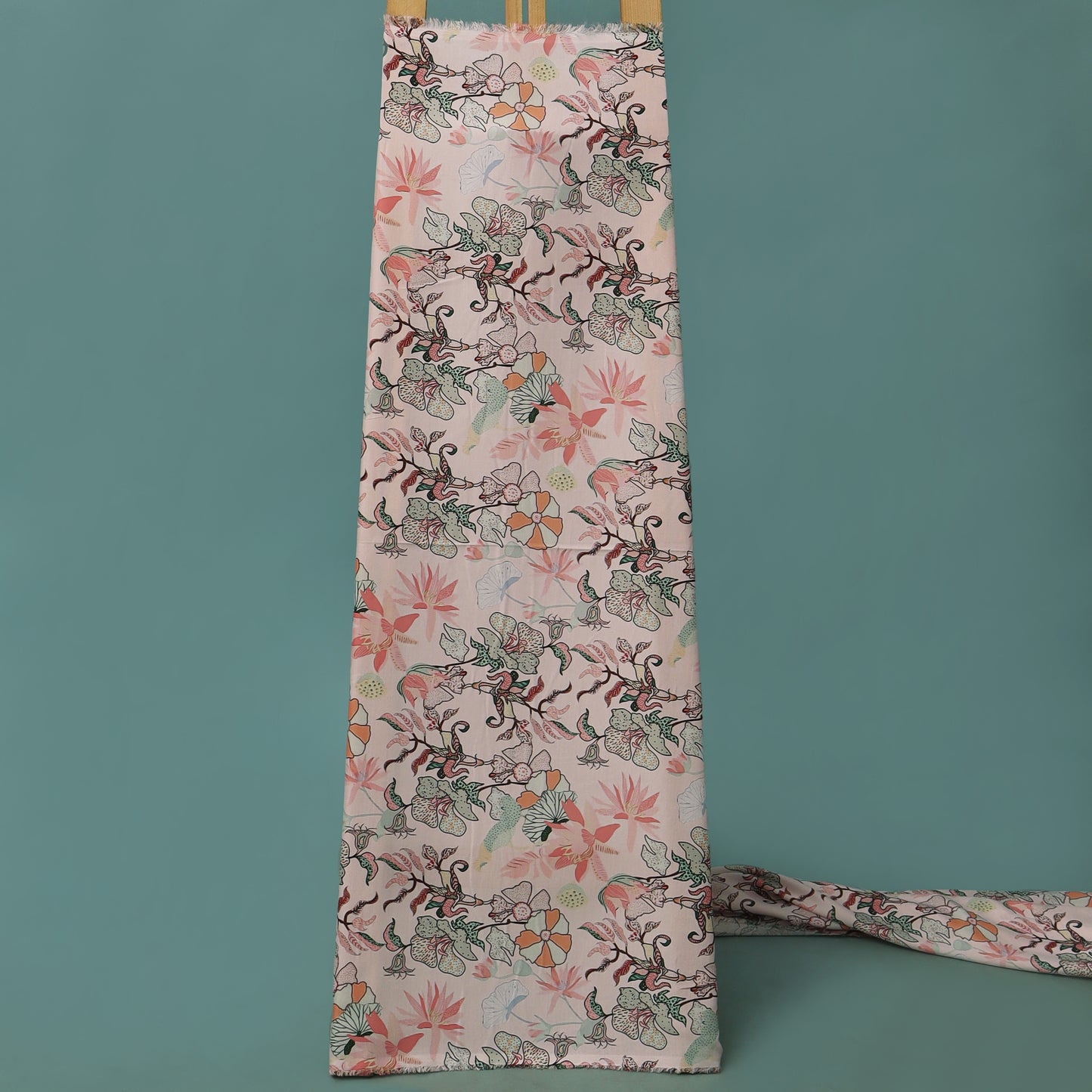 Peach Color Rayon Print Fabric