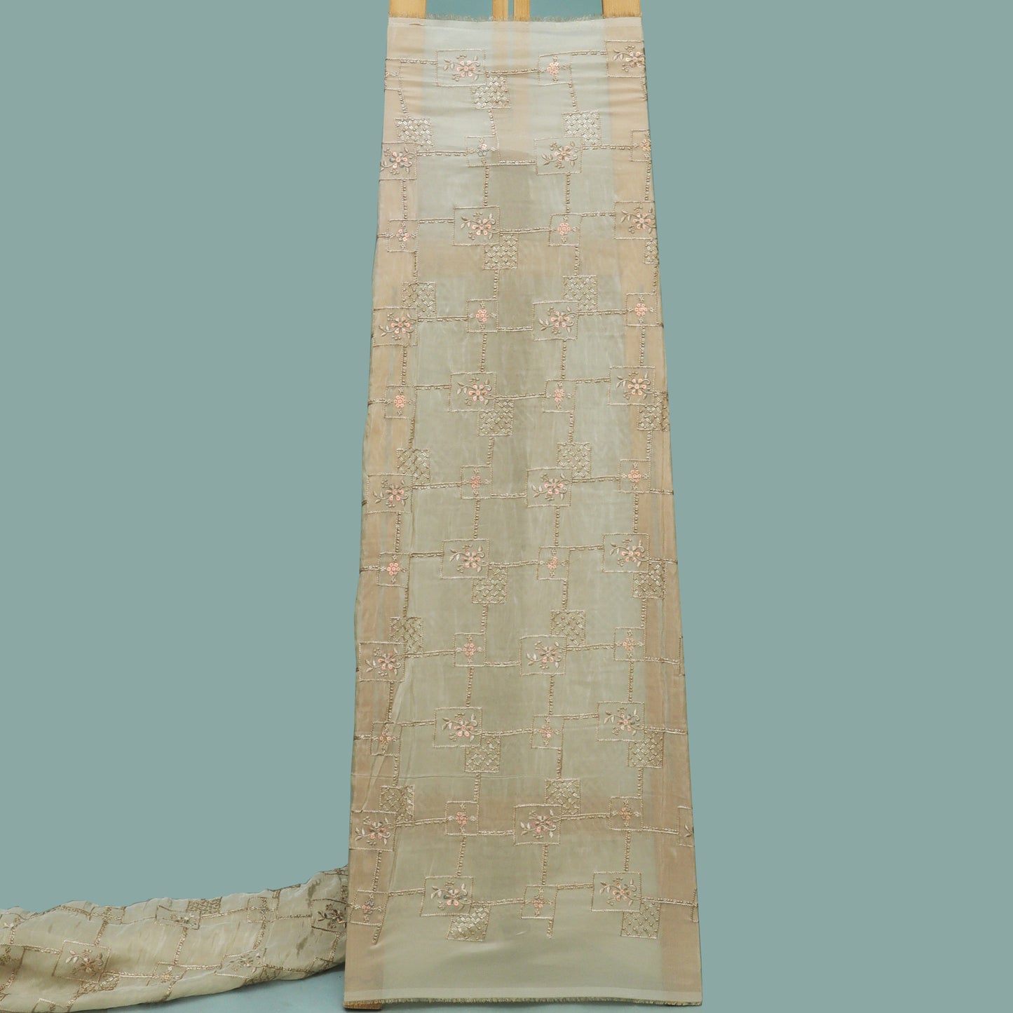 Beige Color Tissue Embroidery Fabric