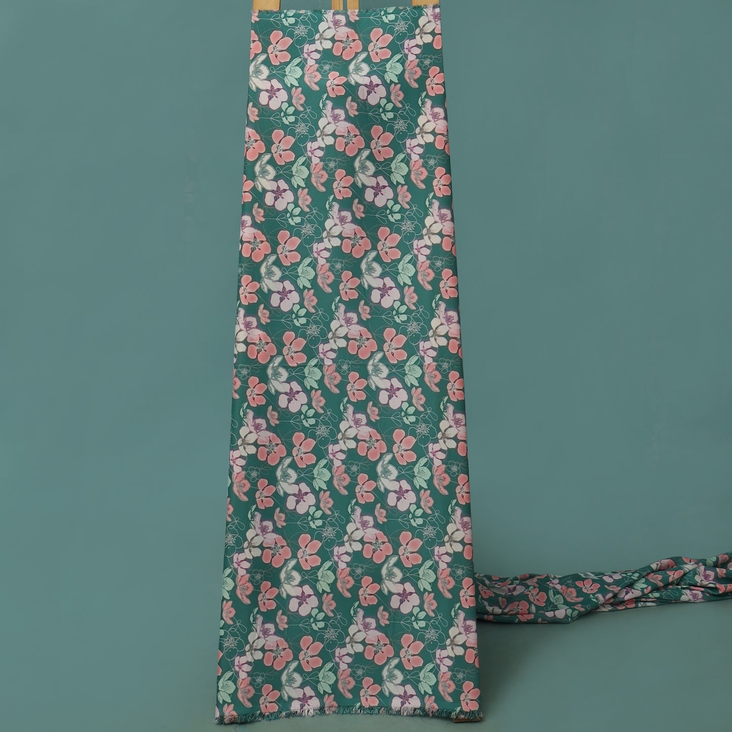 Dark Green Color Rayon Print Fabric