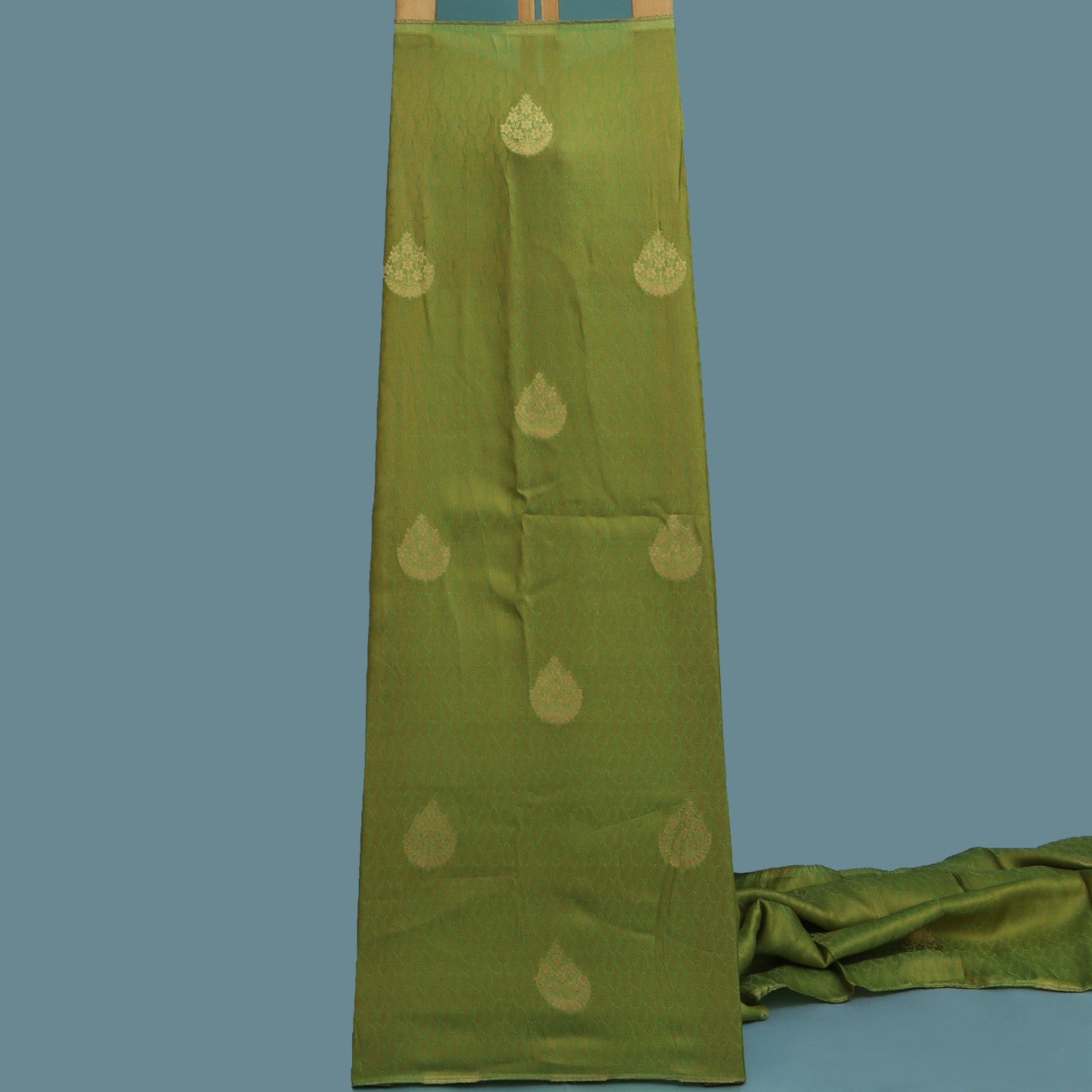 Olive Green Color Tissue Zari Jaquard Fabric
