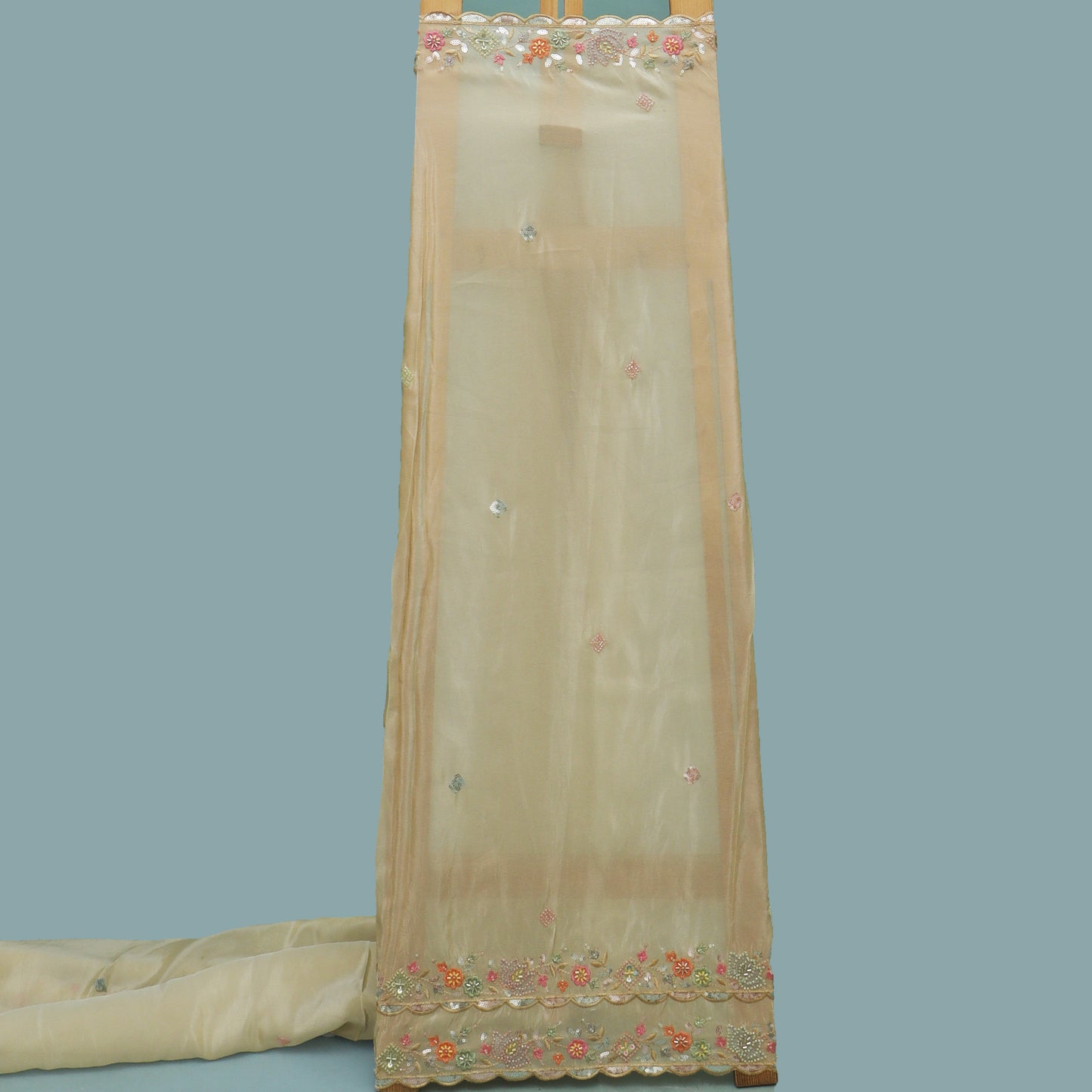 Beige Color Tissue Booti Fabric