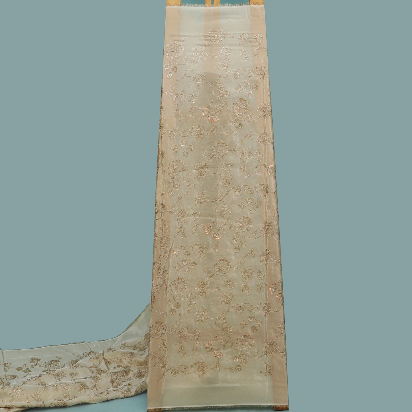 Beige Color Tissue Embroidery Fabric