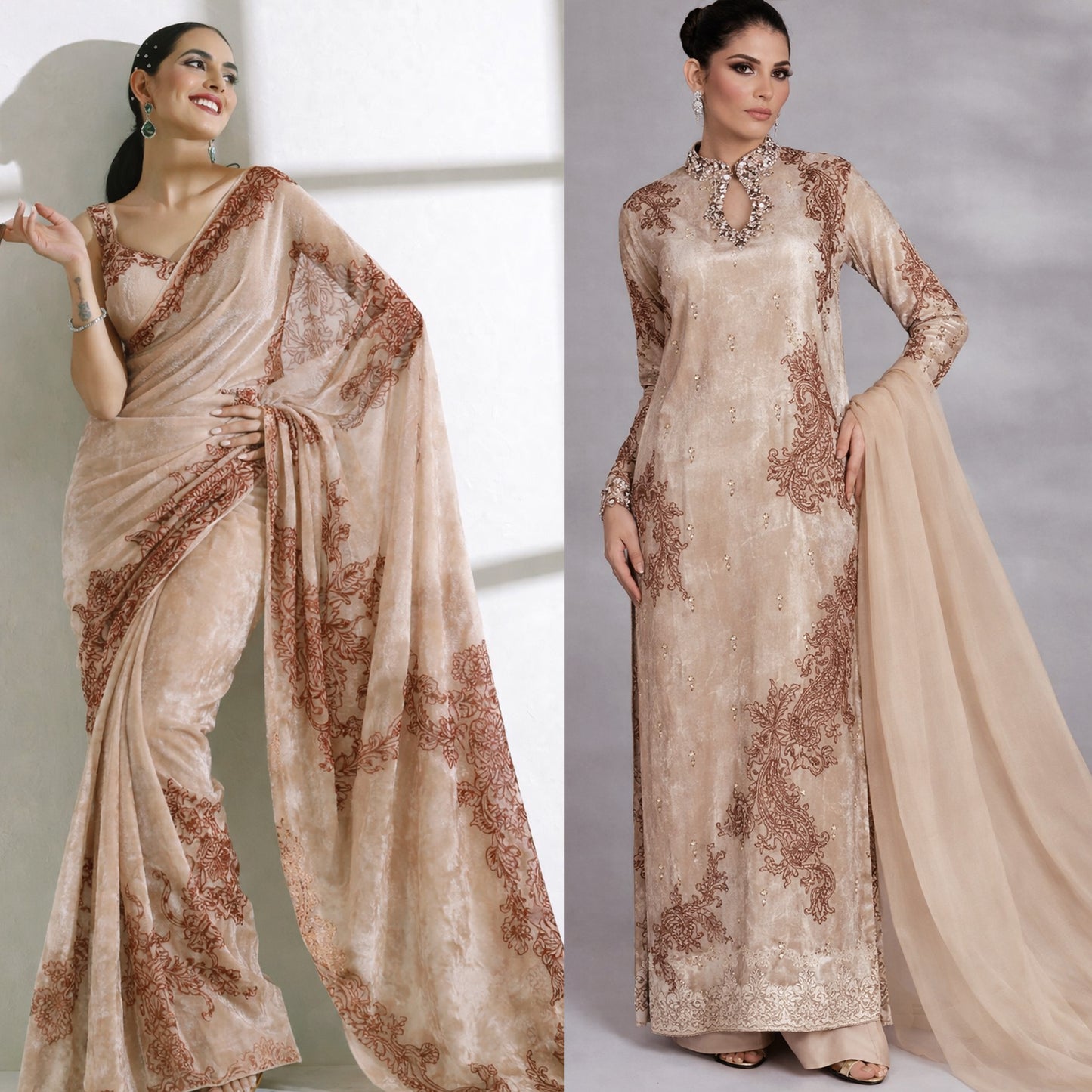 Cream Color Brasso Velvet Fabric