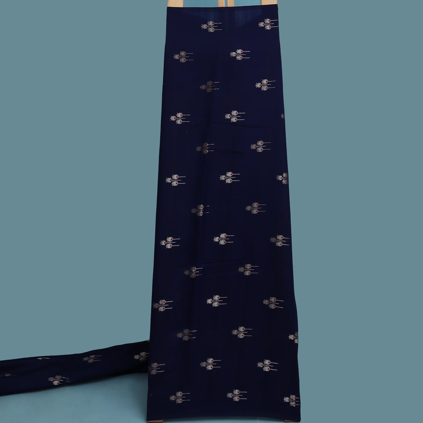 Navy Blue Color Munga Brocade Fabric