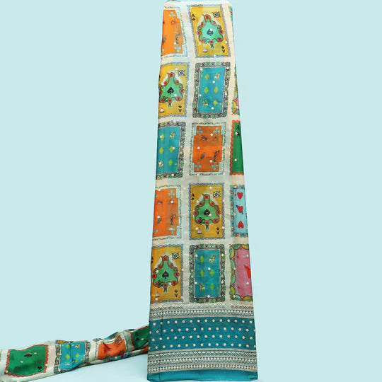 Rama Green Color Organza Print Embroidery Fabric (Cut Pieces 1Mtr)