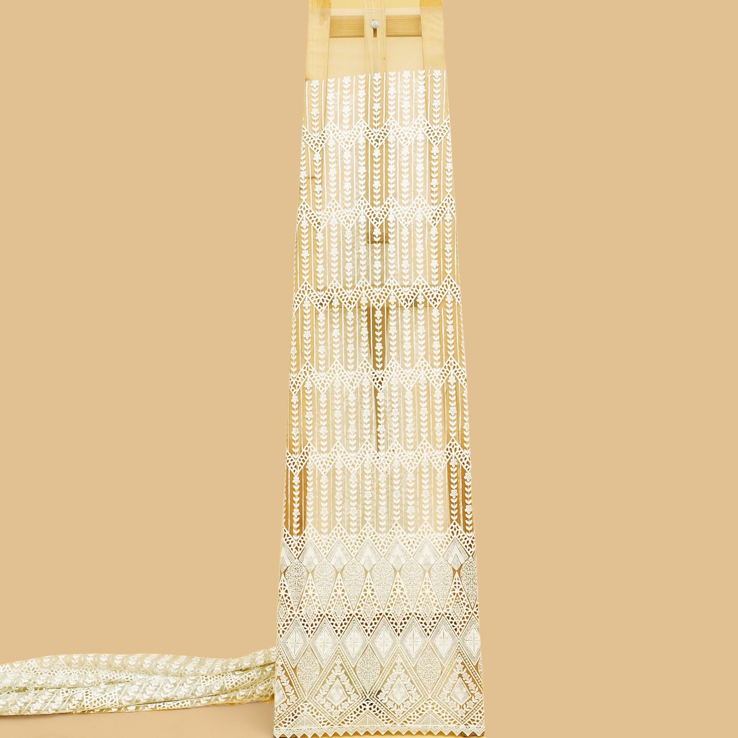 White Color Net Embroidery Fabric