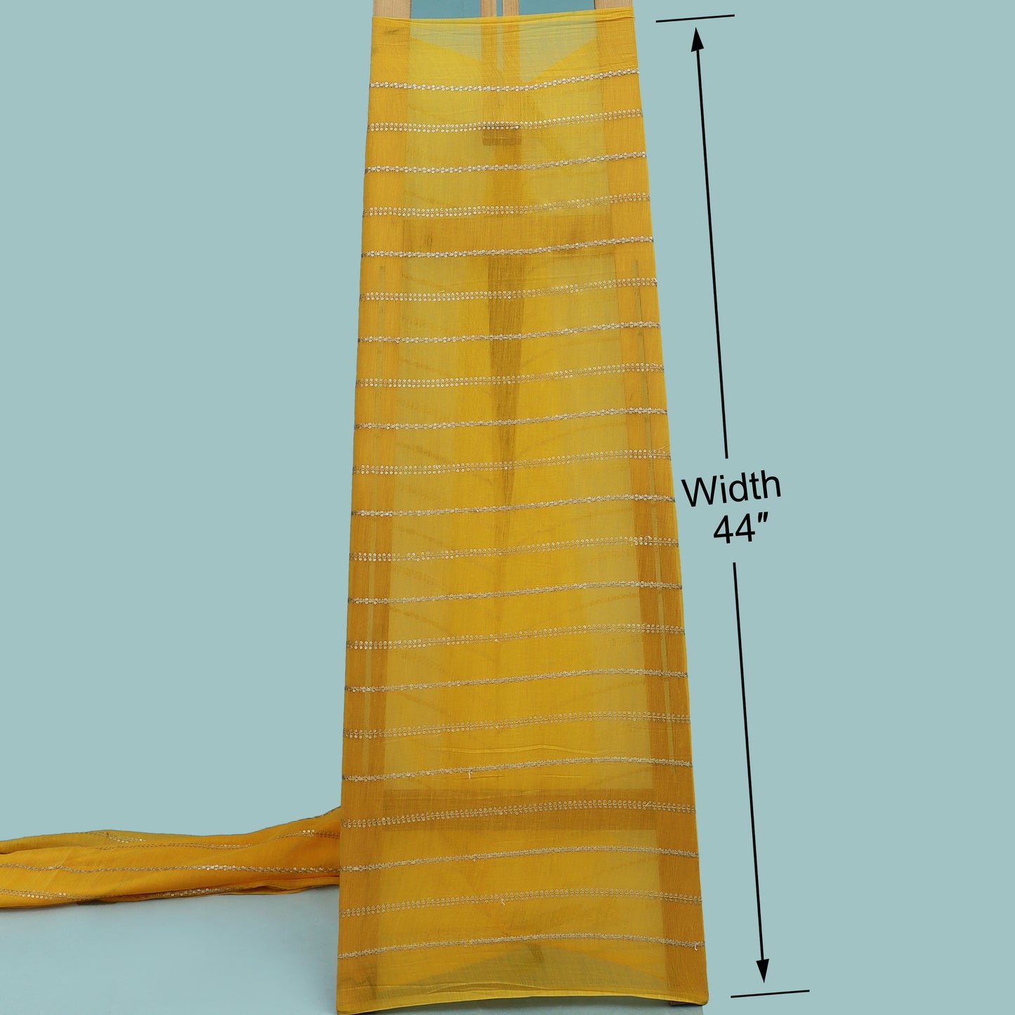 Mustard Color Chanderi Stripe Embroidery Fabric