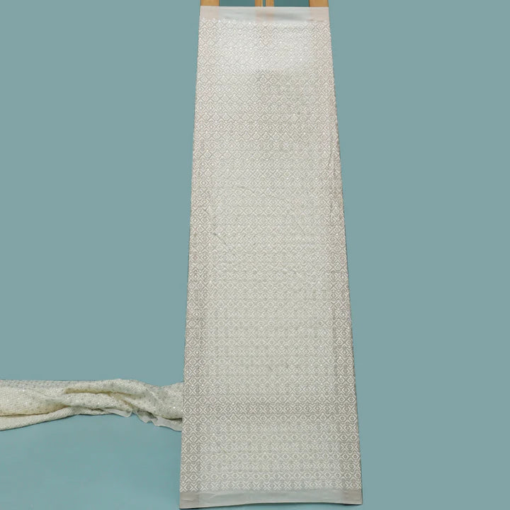 White Color Slub Silk Embroidery Fabric (Cut Pieces 1Mtr)