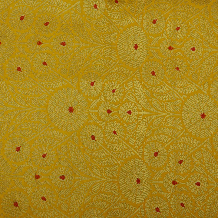 Yellow Satin Meena Brocade Fabric (Cut Pieces 2Mtr)