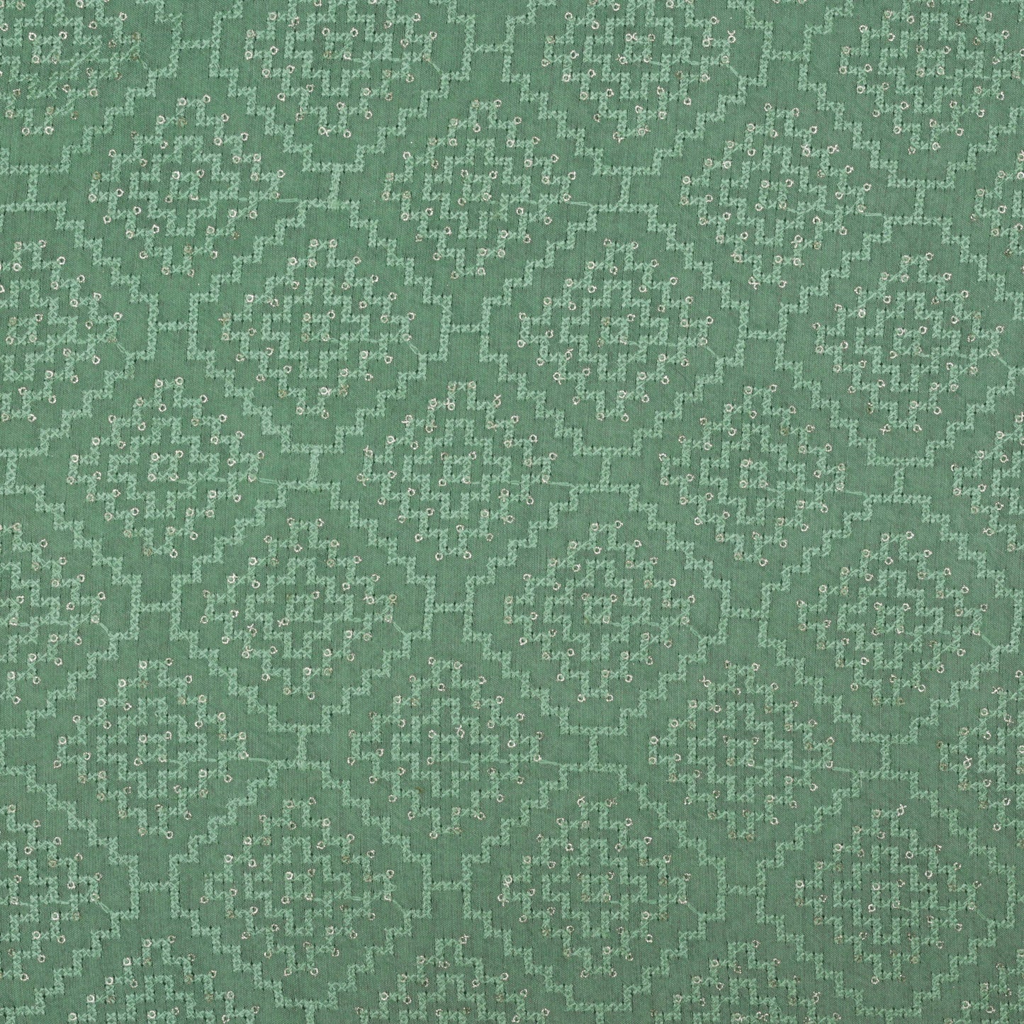 Green Color Katan Munga Silk embroidery Fabric