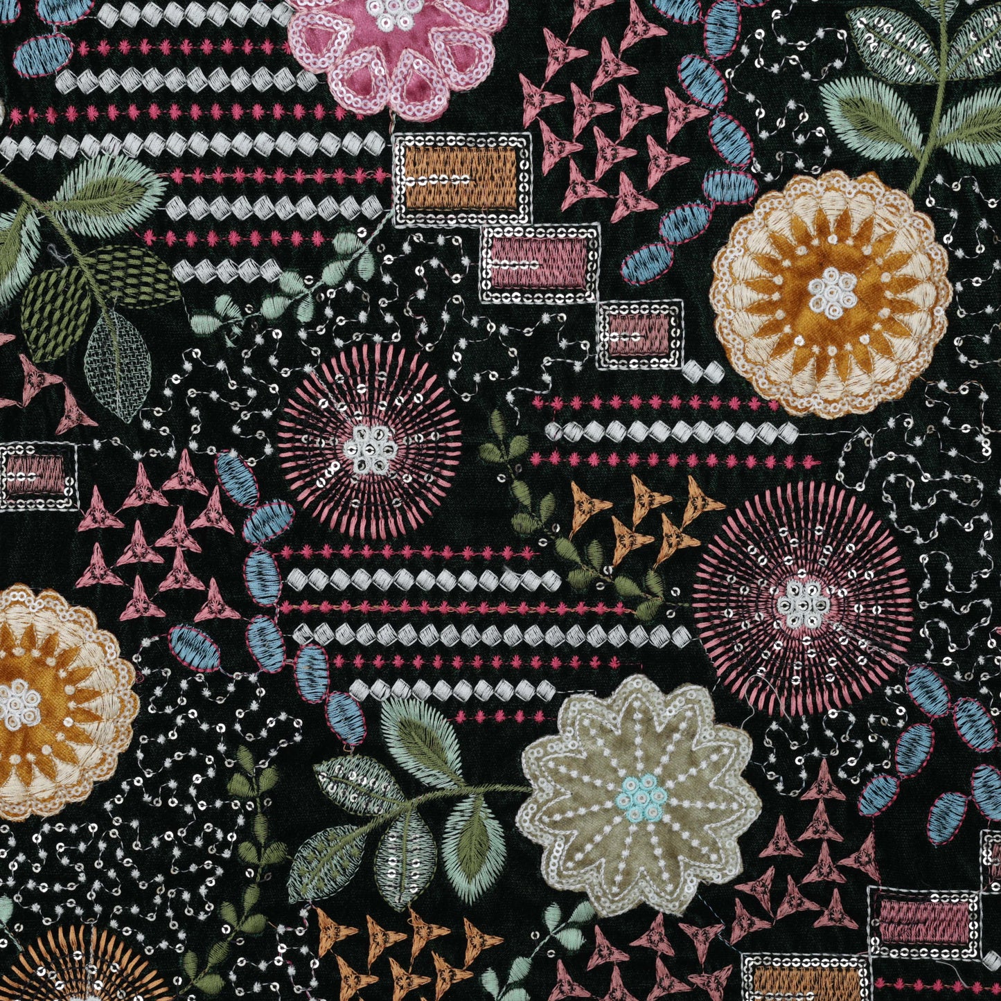 Bottel green Color Velvet Embroidery Fabric