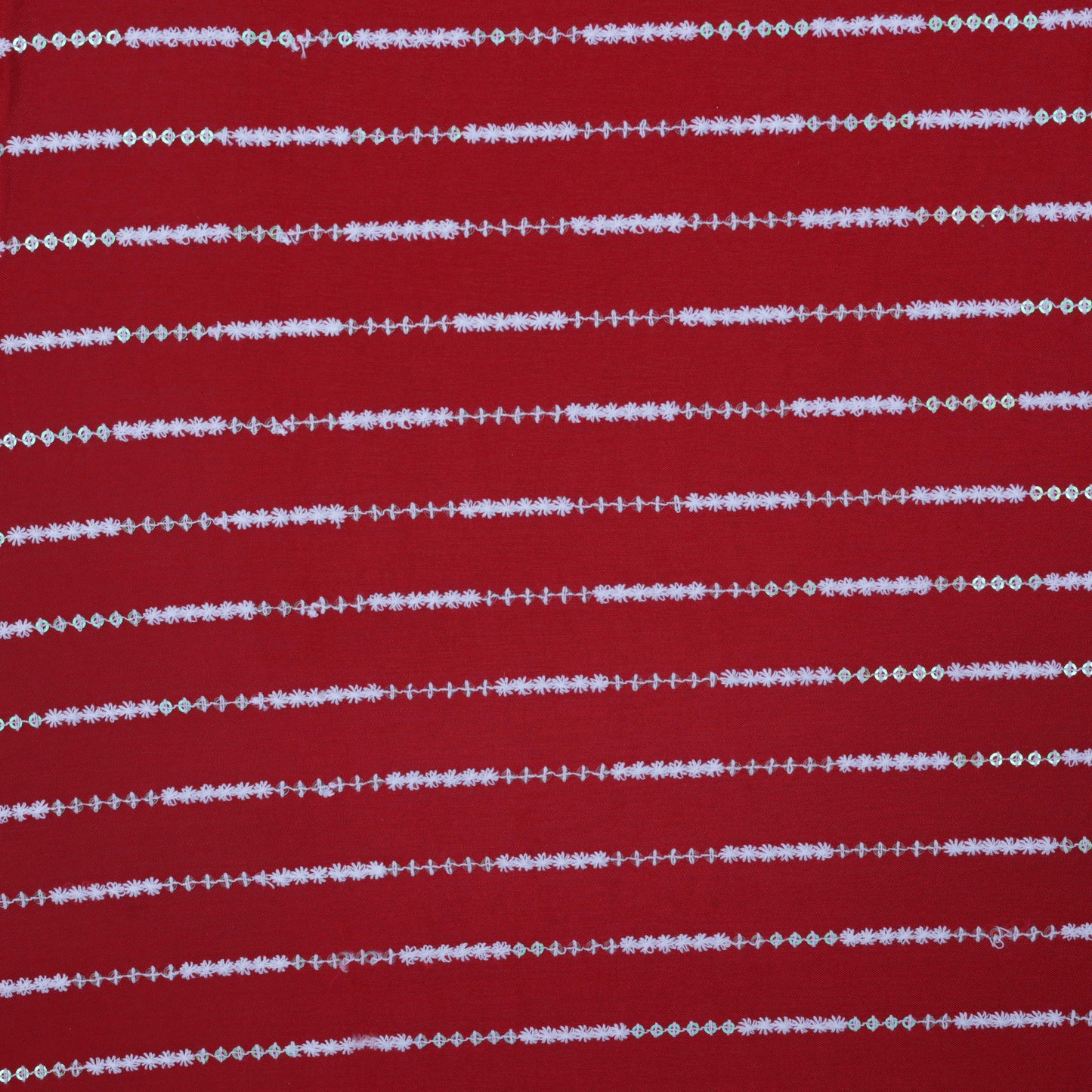 RED Color CHINON STRIPE EMBROIDERY Fabric