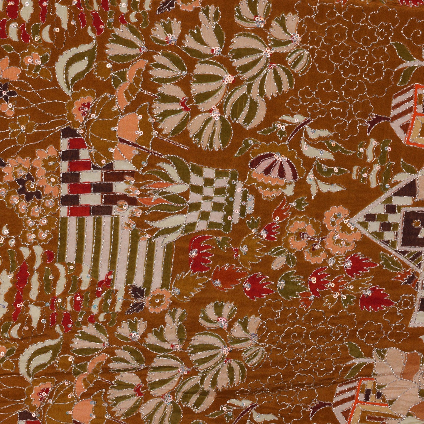 RUST Color Crepe Position Print Embroidery Fabric