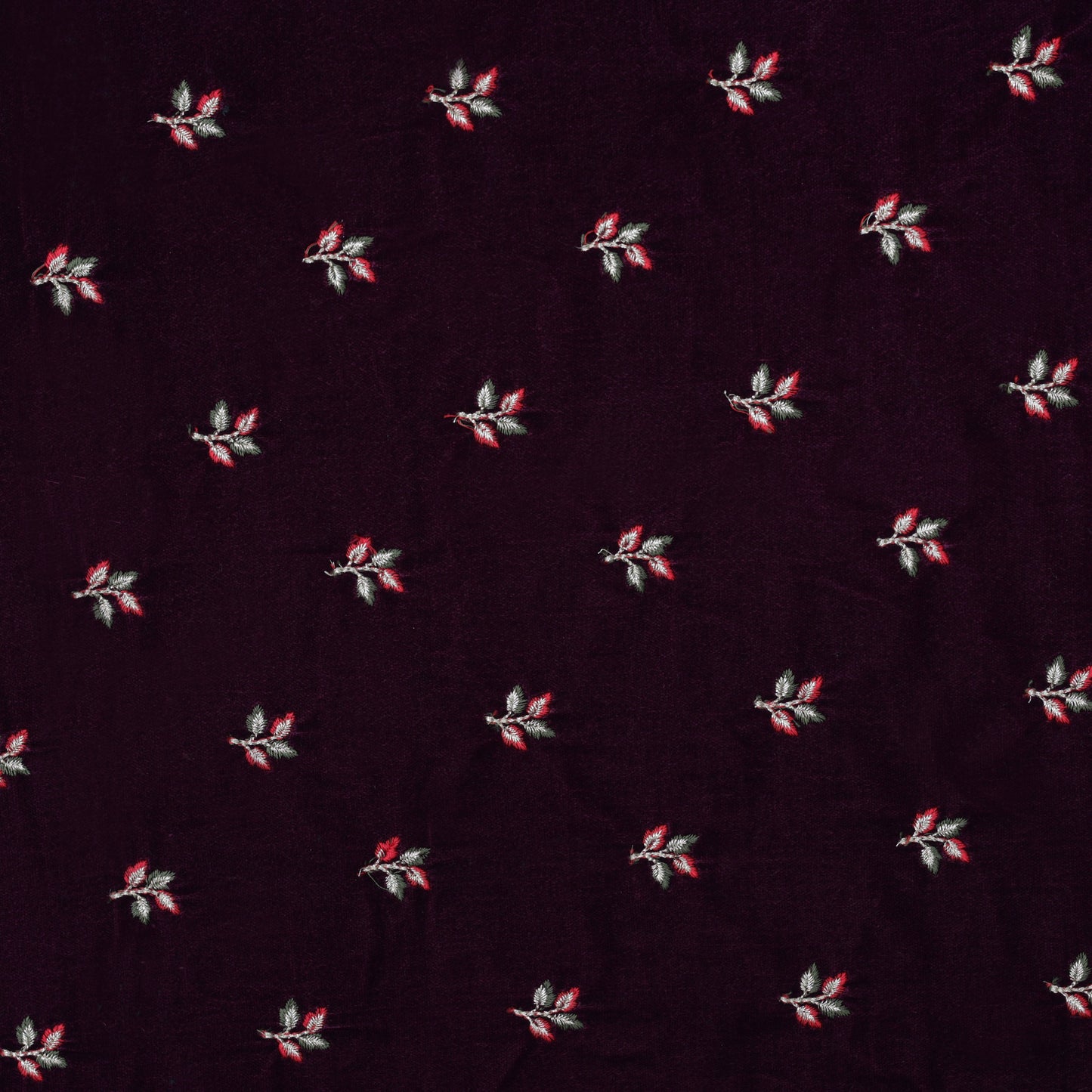 Wine Color Velvet Embroidery Fabric