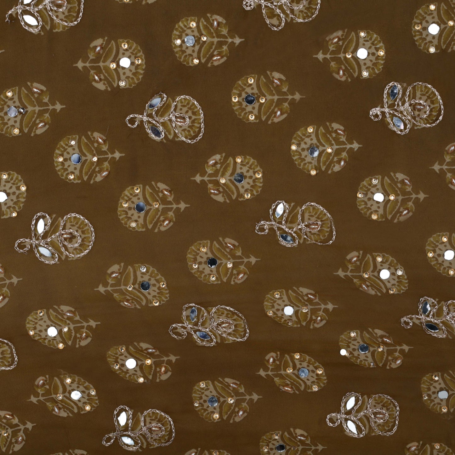 Mehndi Green Color Georgette Embroidery Fabric