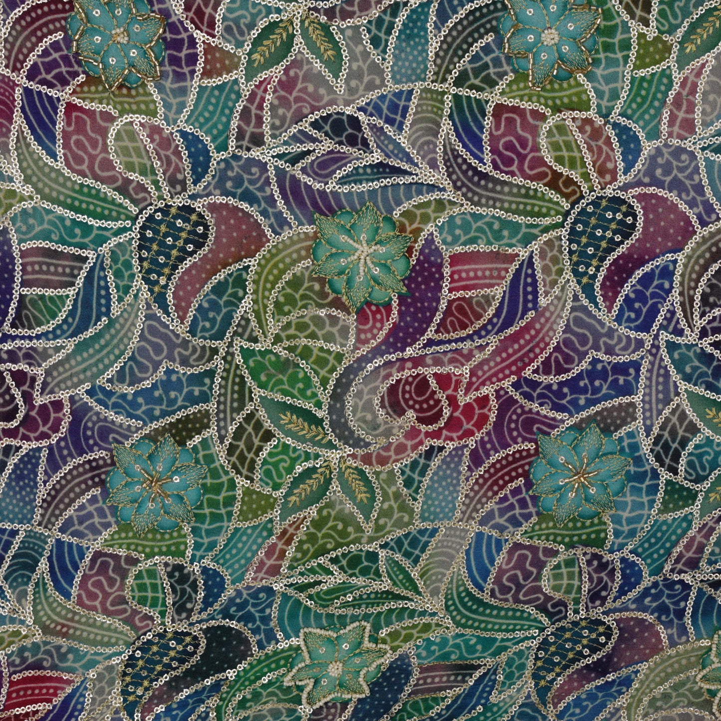 Multi-Color Chinon Position Print Embroidery Fabric