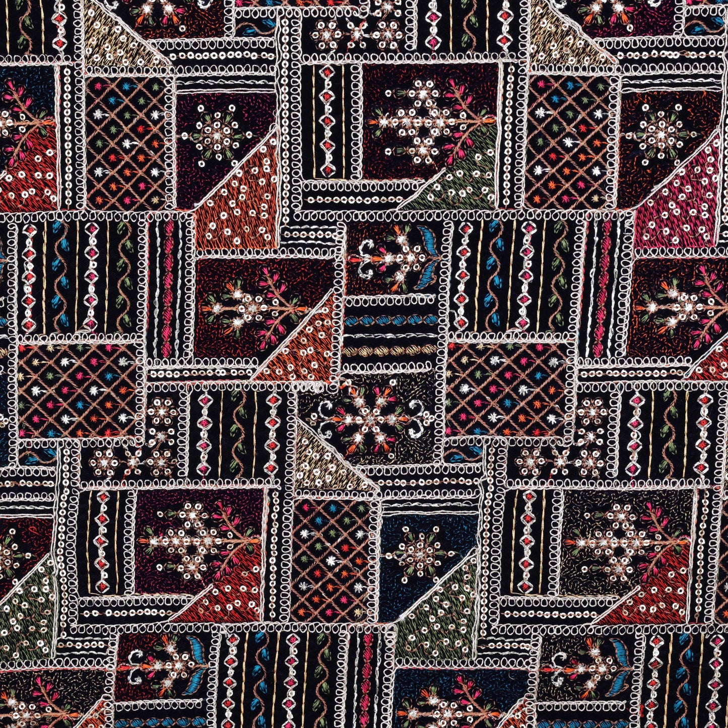 NAVY BLUE Color Velvet Embroidery Fabric