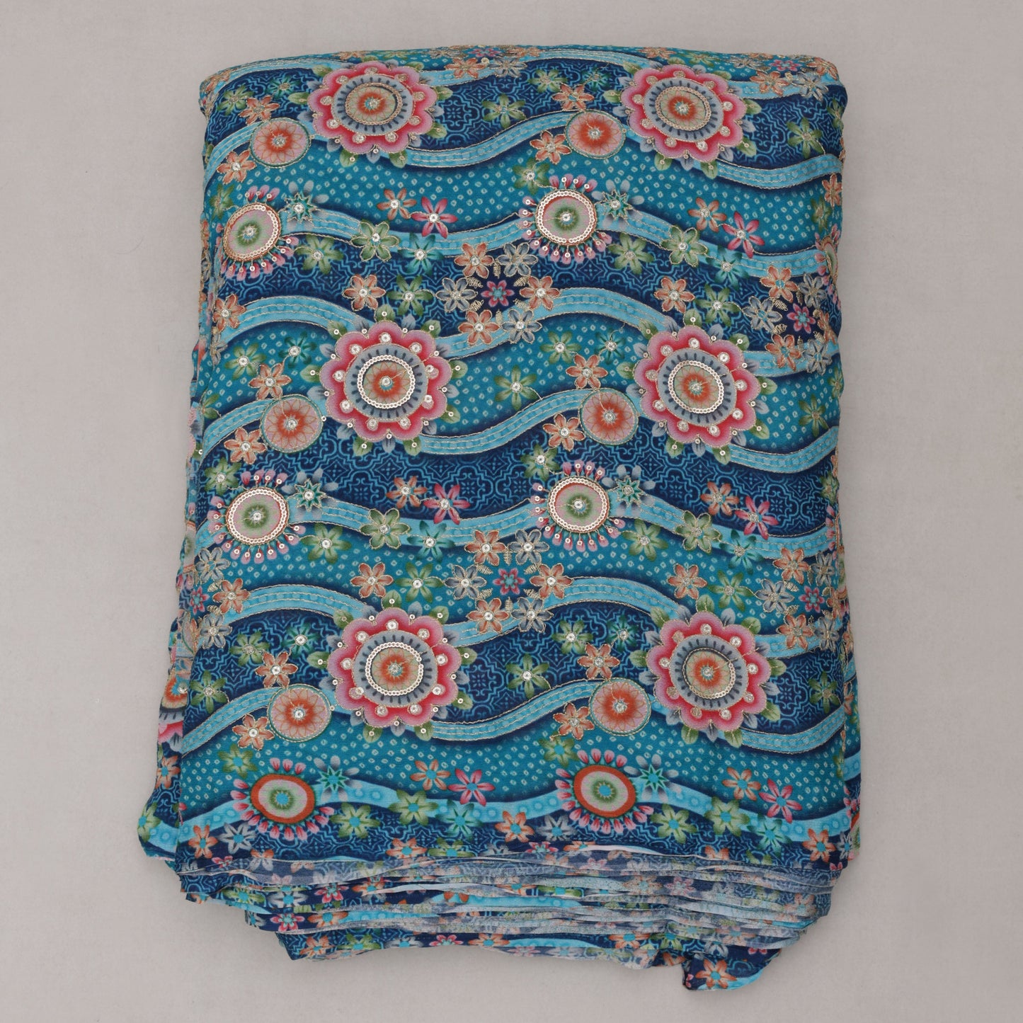 Multi-Colored Chinon Chiffon Position Print Embroidery Fabric