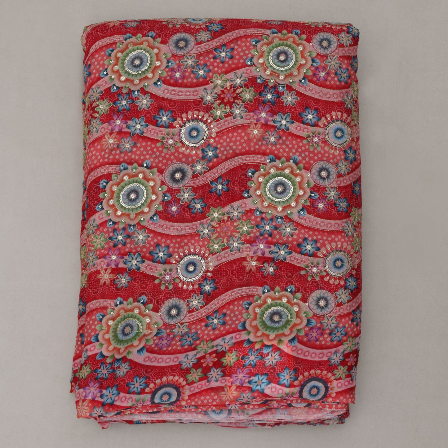 Multi-Colored Chinon Chiffon Position Print Embroidery Fabric