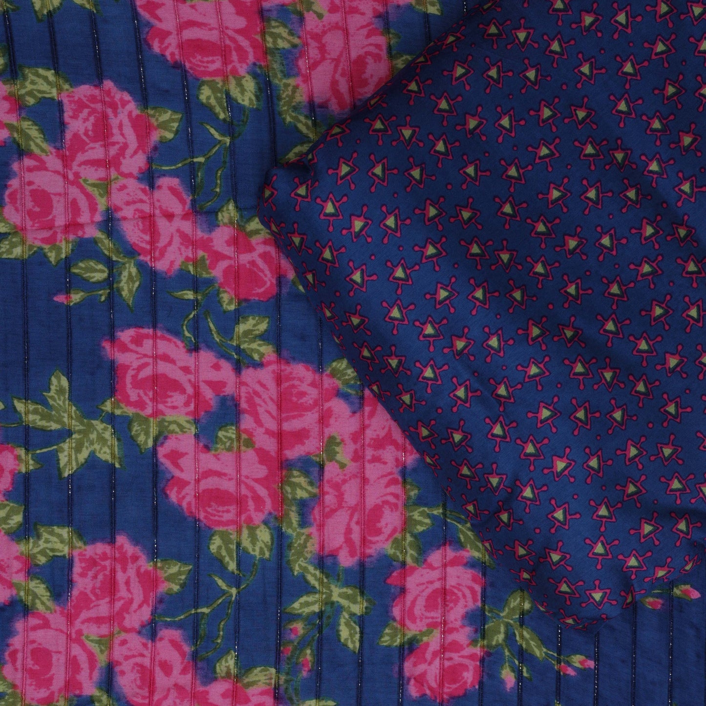Multi - Color Fabric Slub Chanderi Print Fabric Zari Fabric