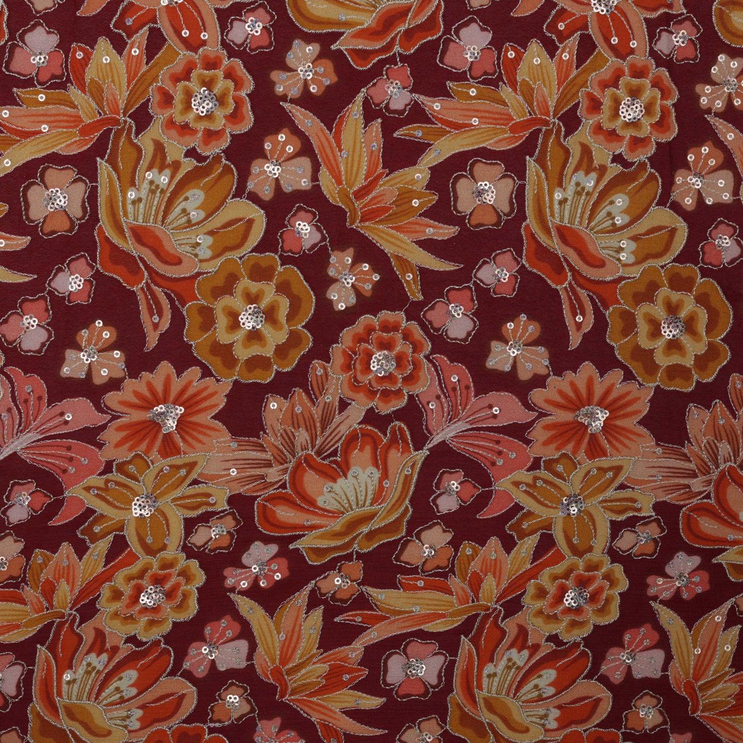 Multi-Color Chinon Position Print Embroidery Fabric