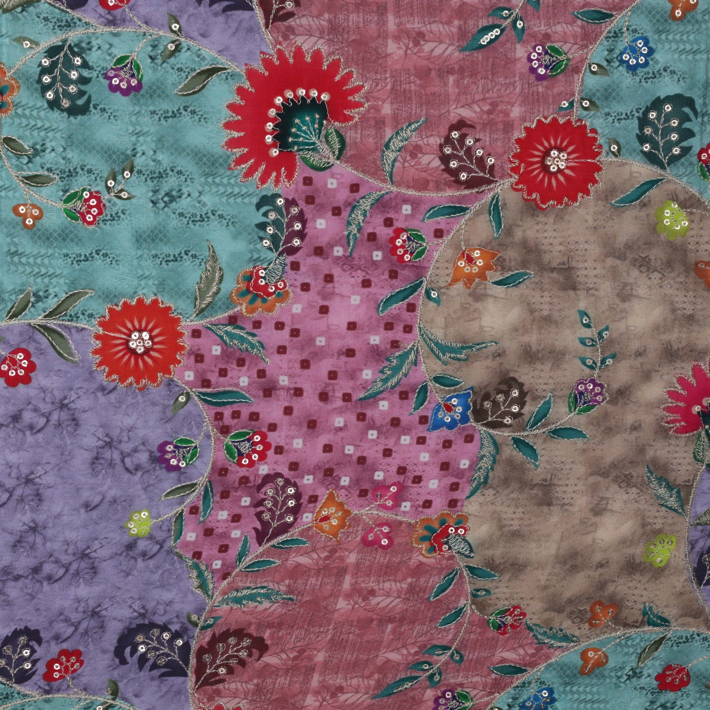 Multi-Color Crepe Position Print Embroidery Fabric