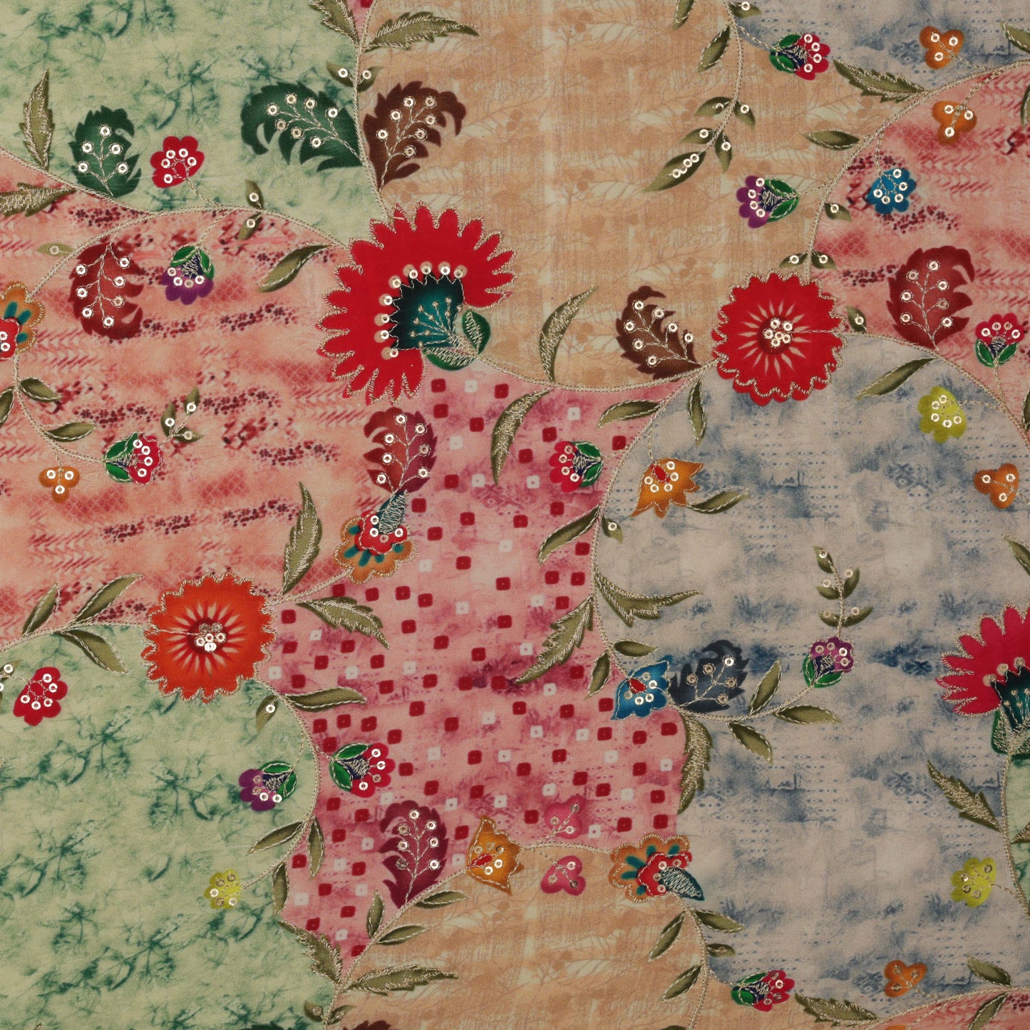 Multi-Color Crepe Position Print Embroidery Fabric