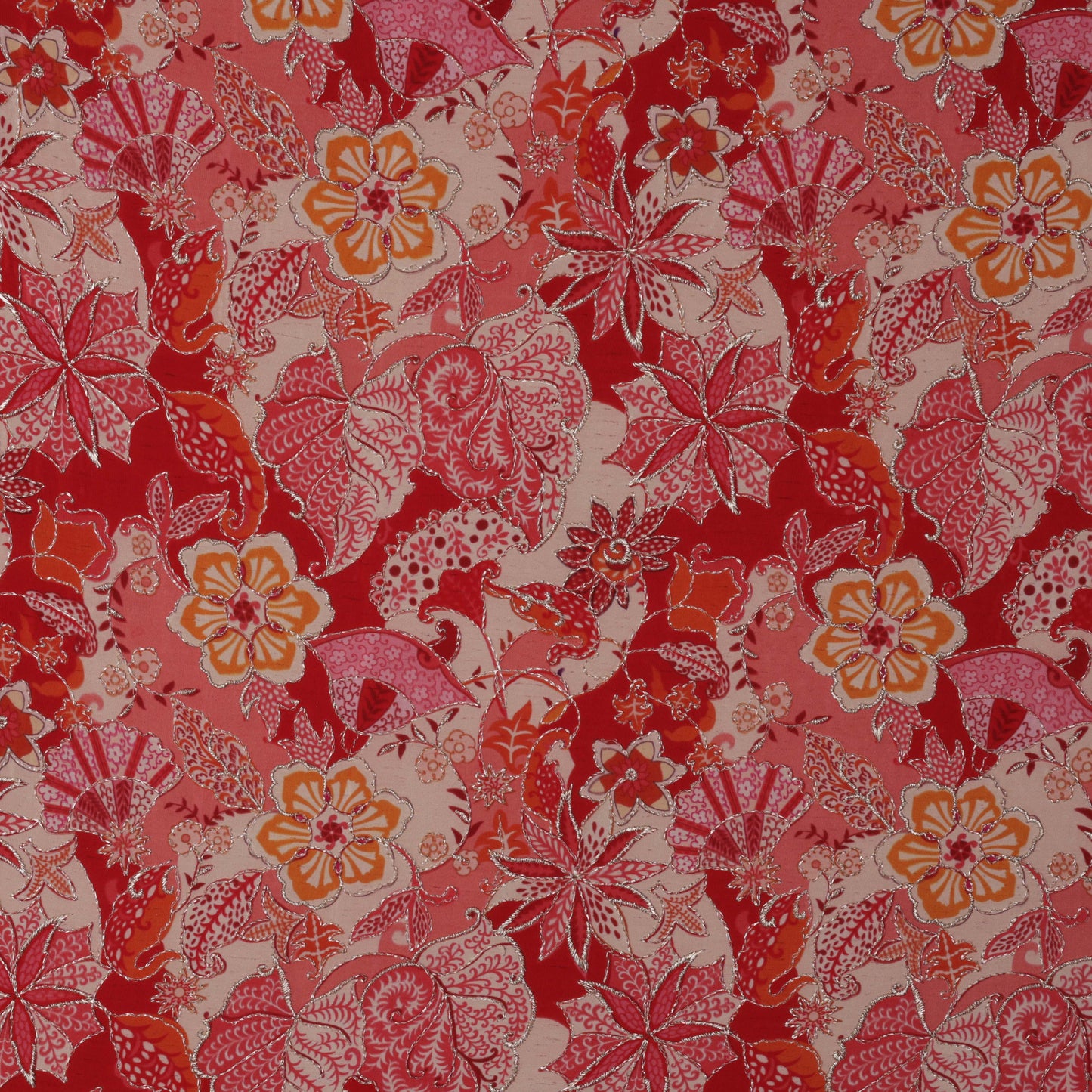 Multi-Color Crepe Position Print Embroidery Fabric