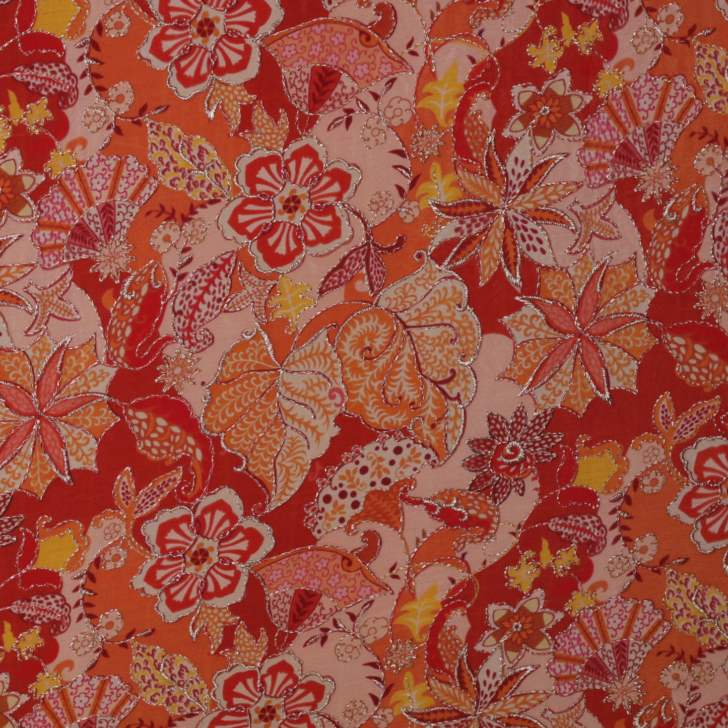 Multi-Color Crepe Position Print Embroidery Fabric