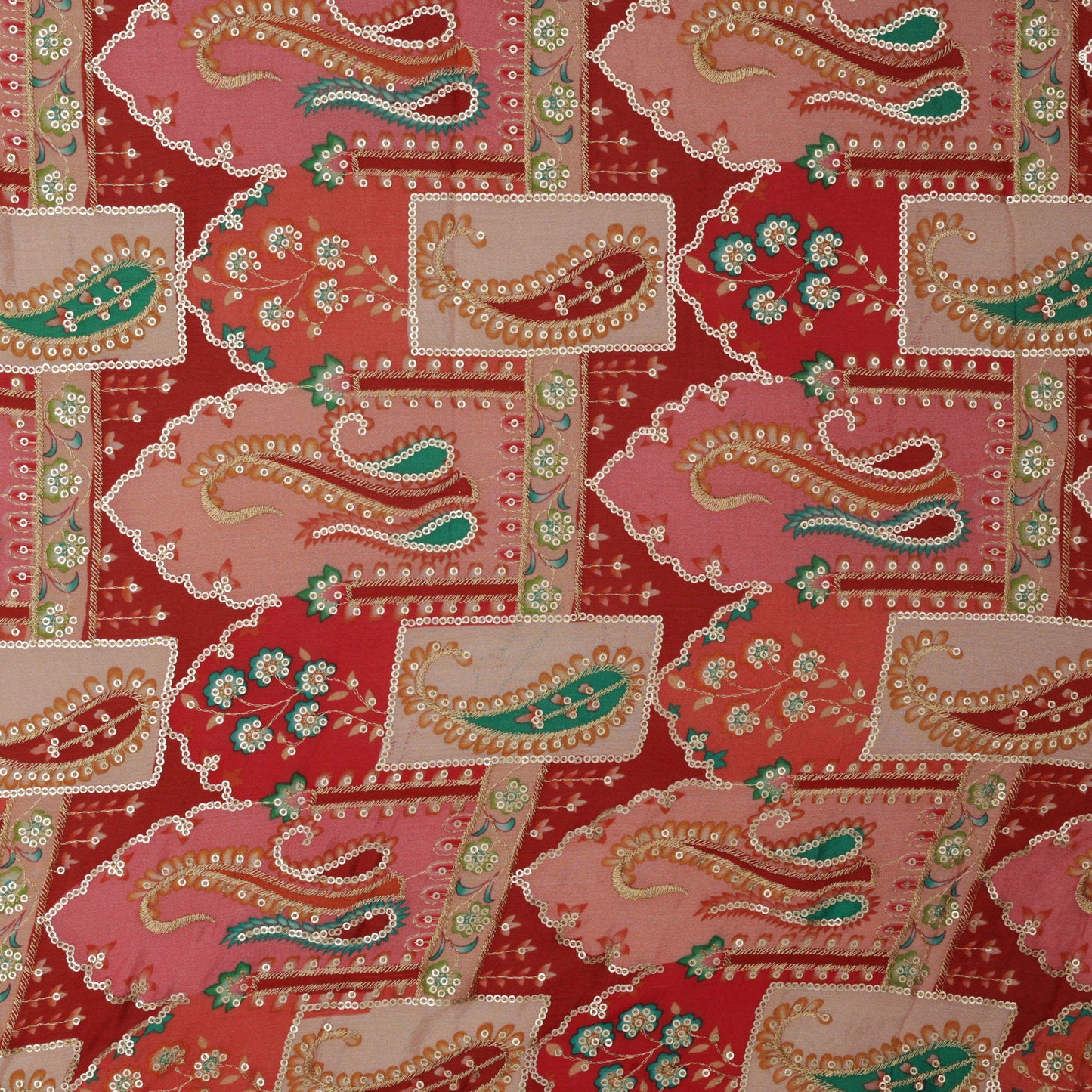 Multi-Color Chinon Position Print Embroidery Fabric