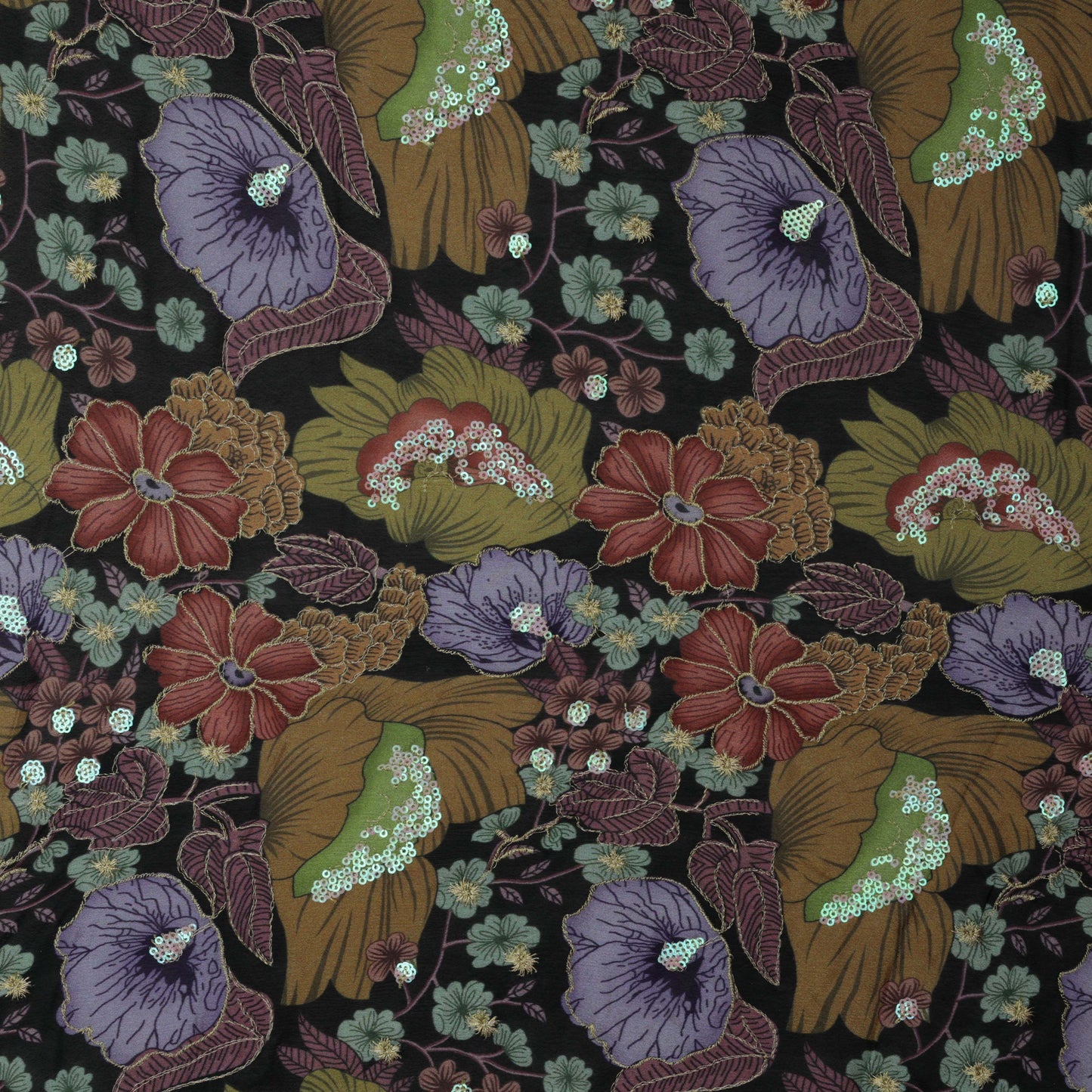 Multi-Color Chinon Position Print Embroidery Fabric
