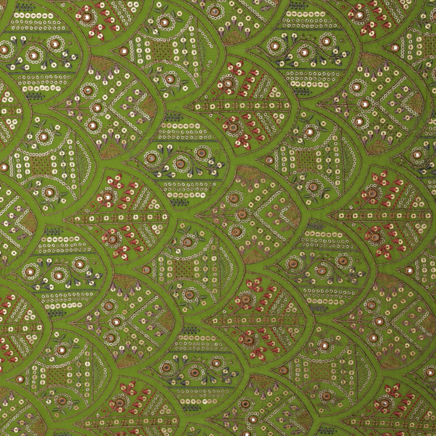 Green Color Fabric Chinon Embroidery Fabric