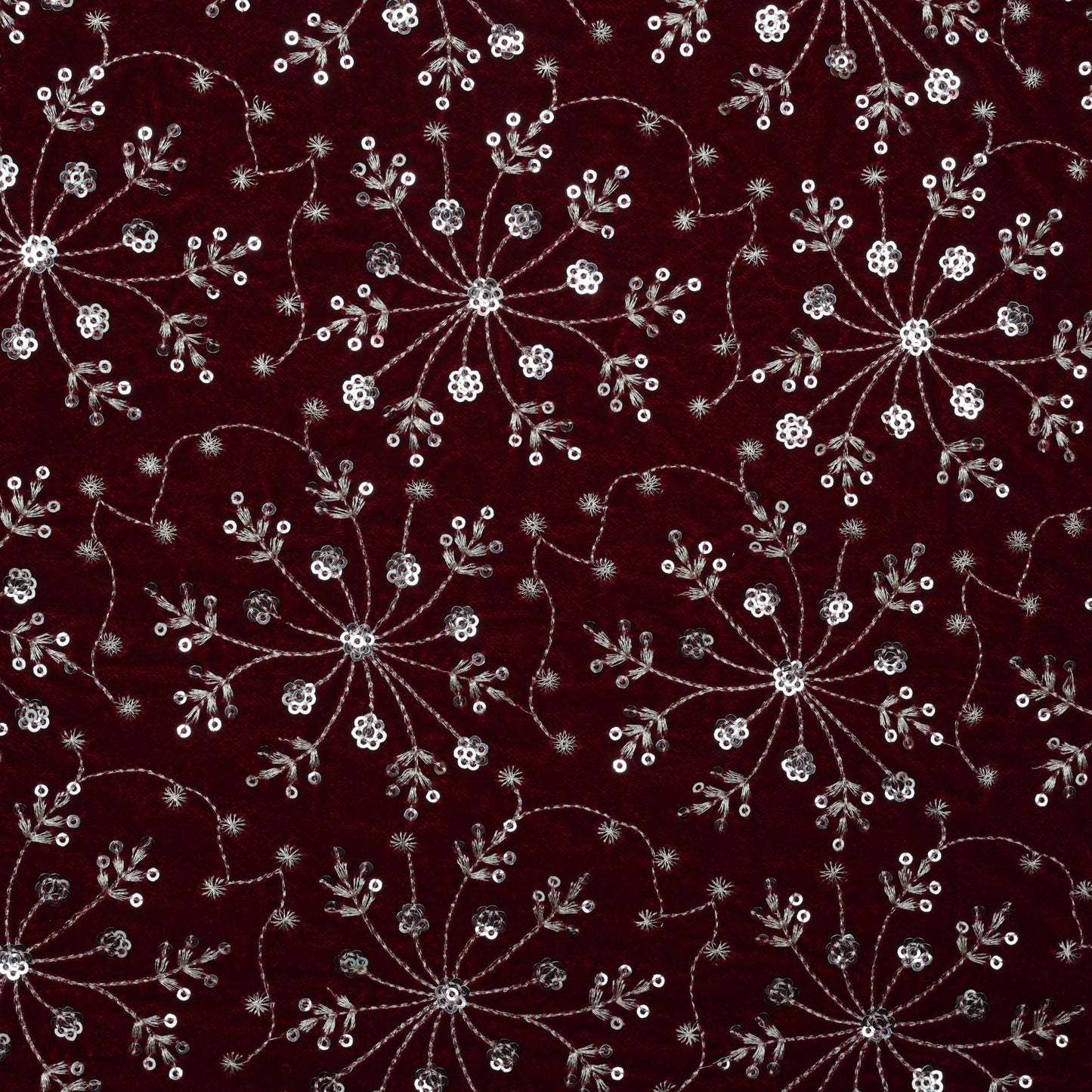Maroon Color Velvet Embroidery Fabric