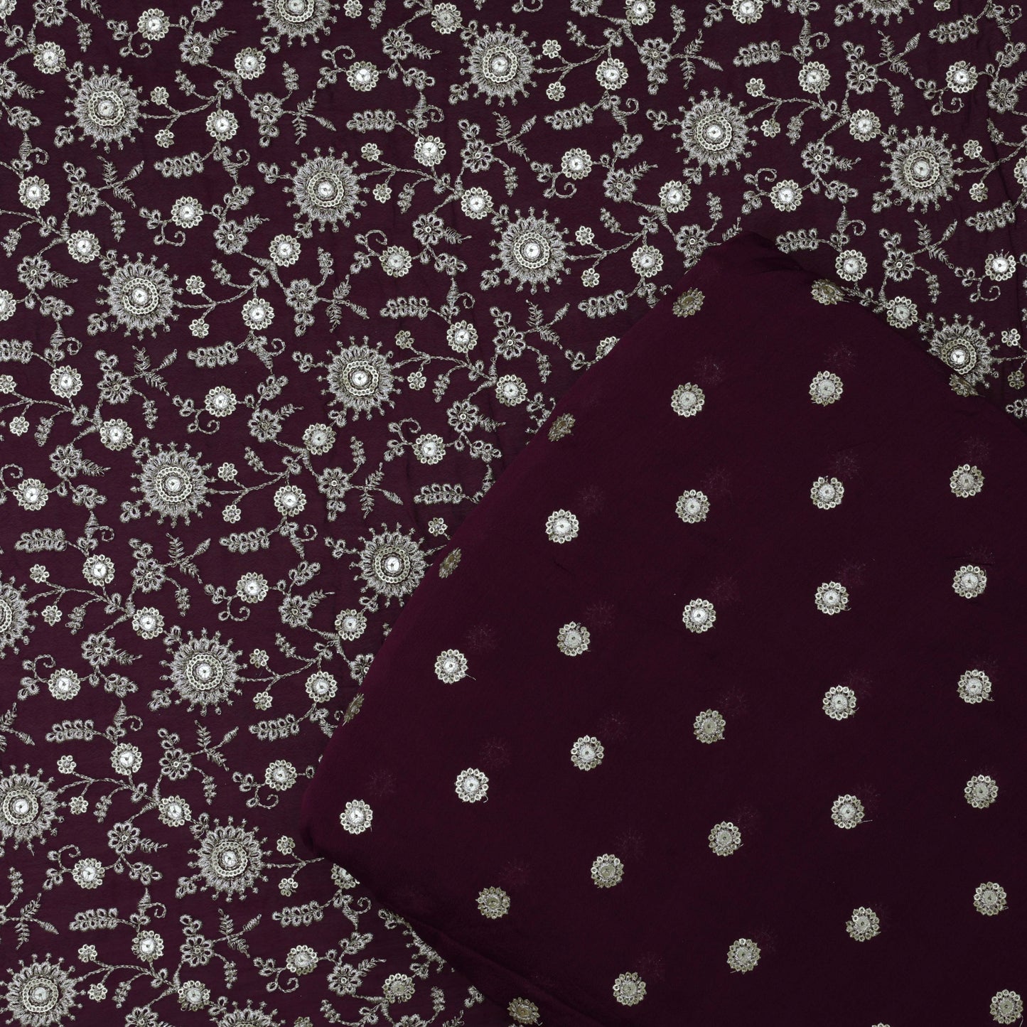 Wine Color Chinon Embroidery Fabric