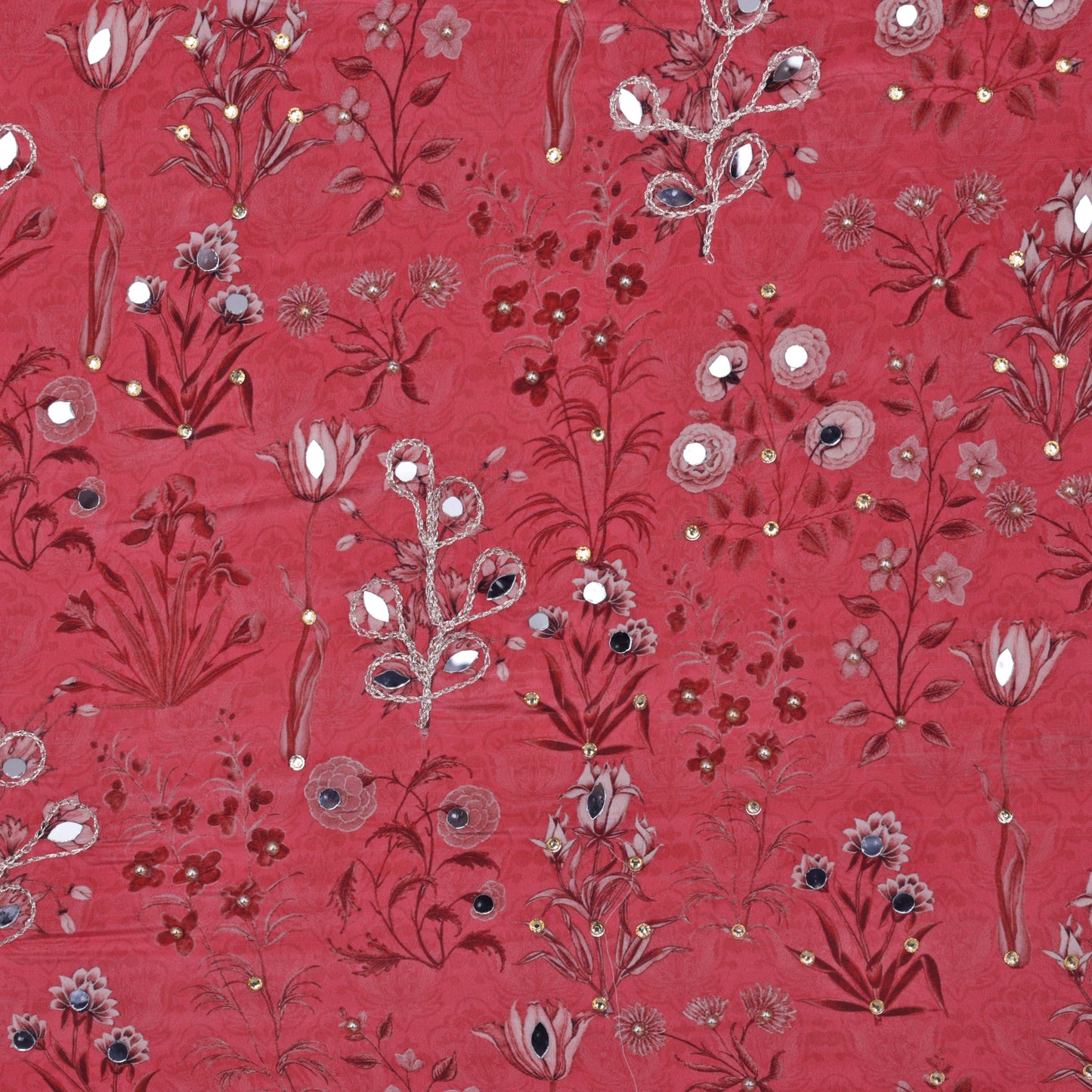 GAJRI Color Crepe Print Mirror Work Fabric