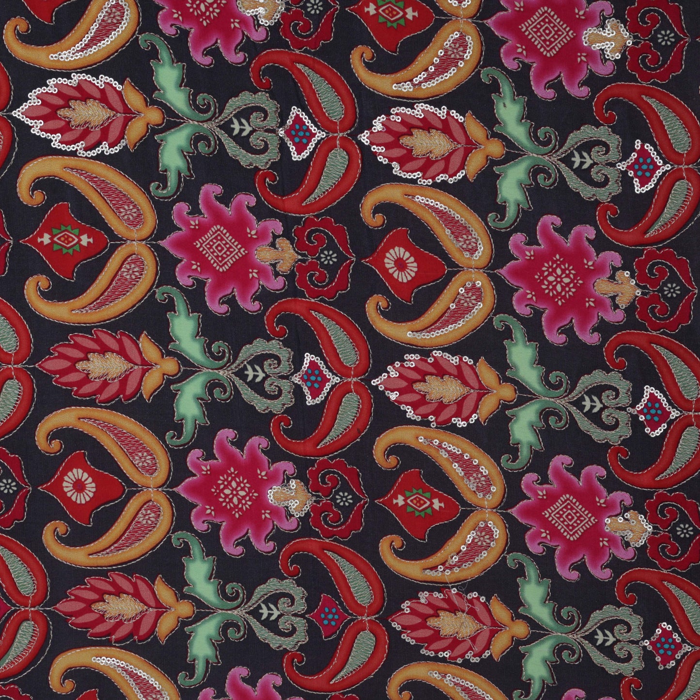 Grey Color Crepe Embroidery Fabric