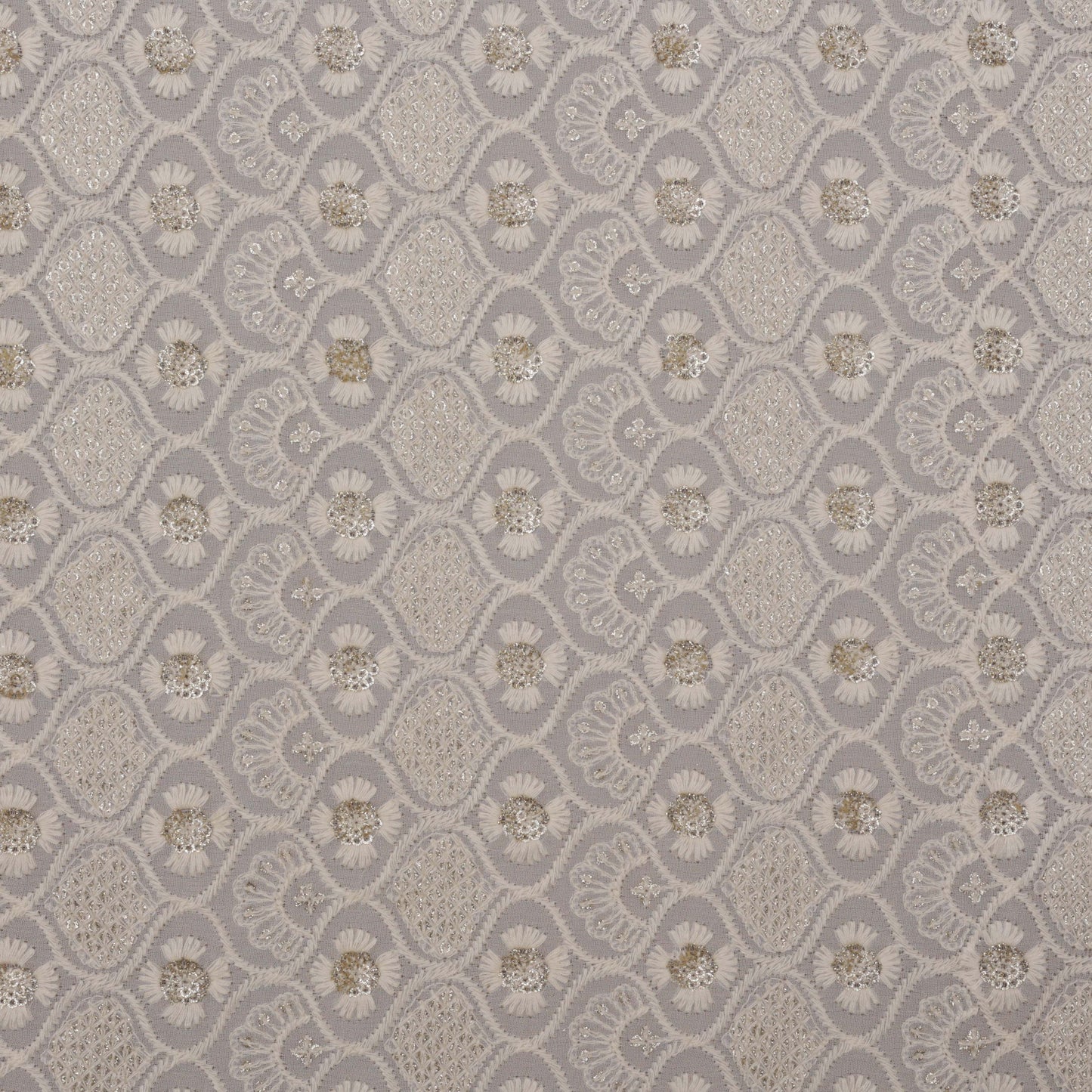 White Color Georgette Embroidery Fabric